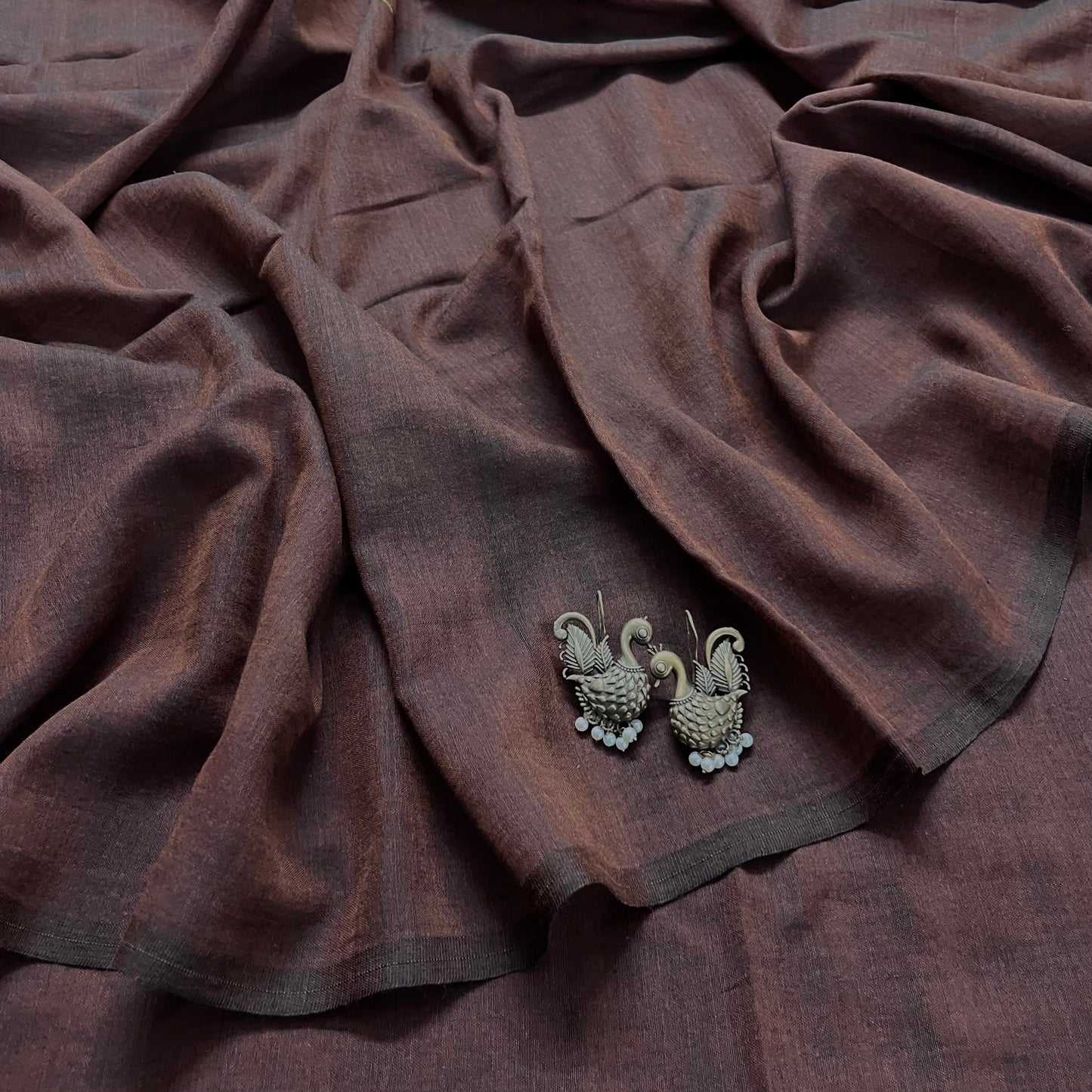 Brown mulmul saree