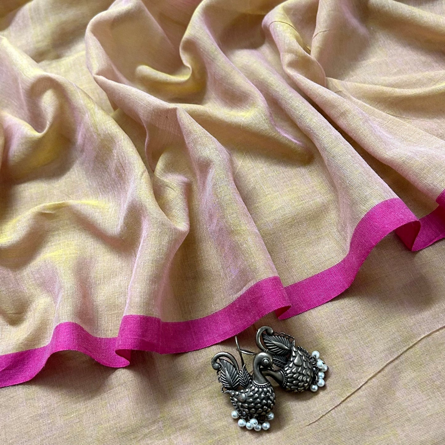 Beige and pink mulmul saree