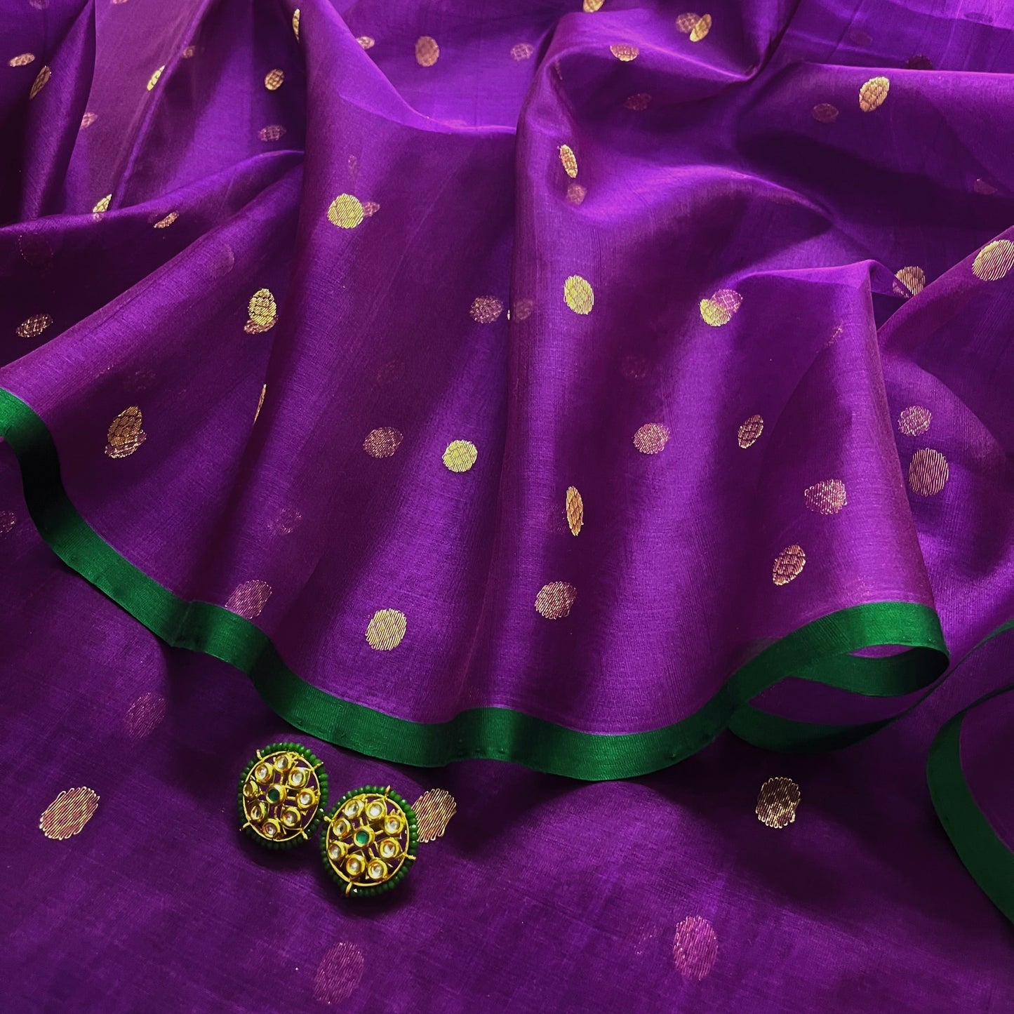 Violet dual tone chanderi silk saree with zari bootis all over