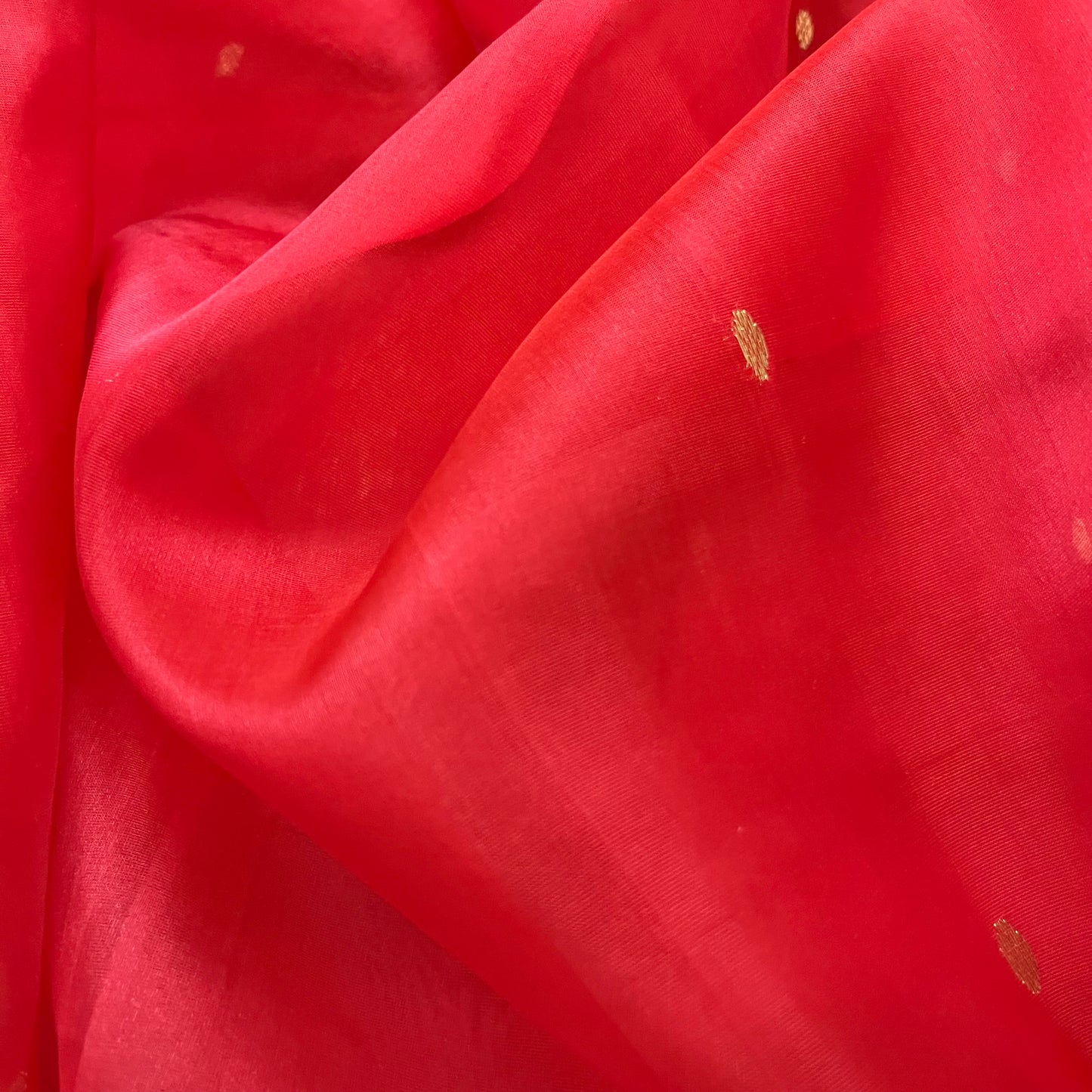 Red Chanderi silk saree with zari motifs on pallu