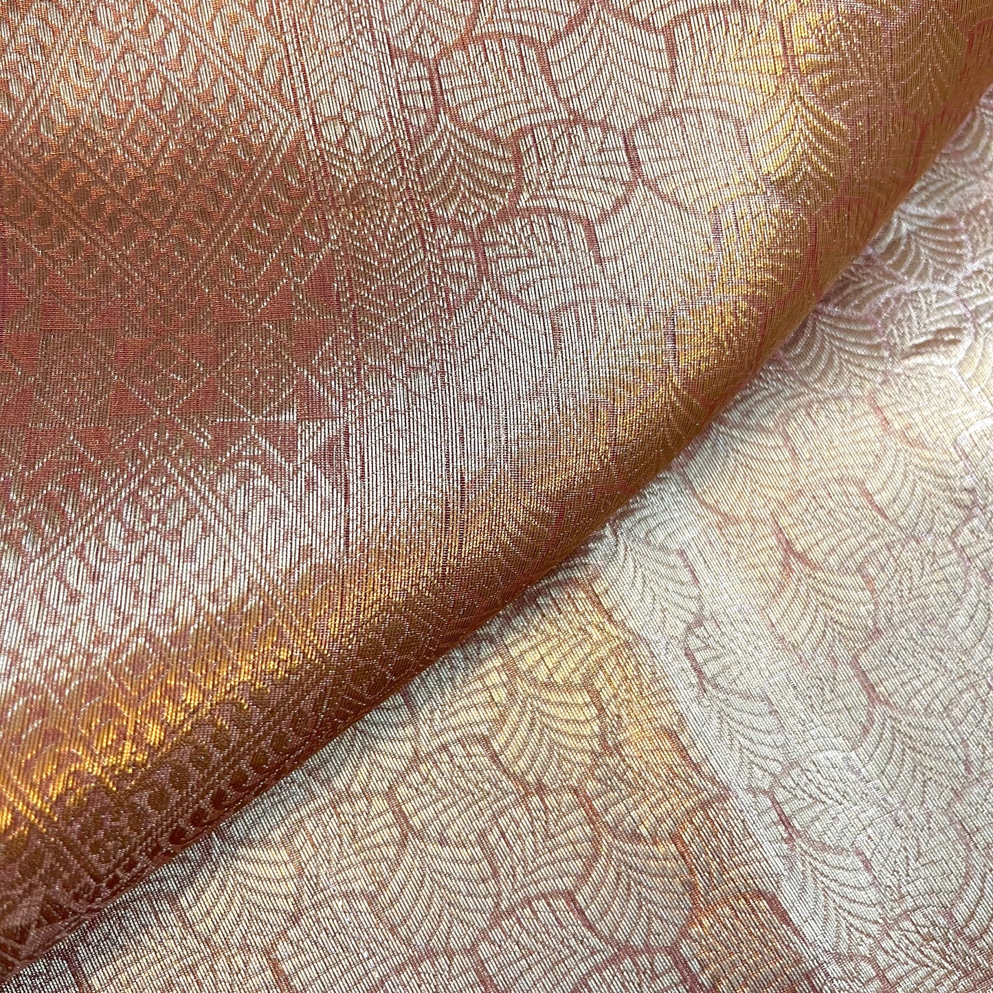 Rose and Gold banarasi brocade silk saree with zari pattern all over