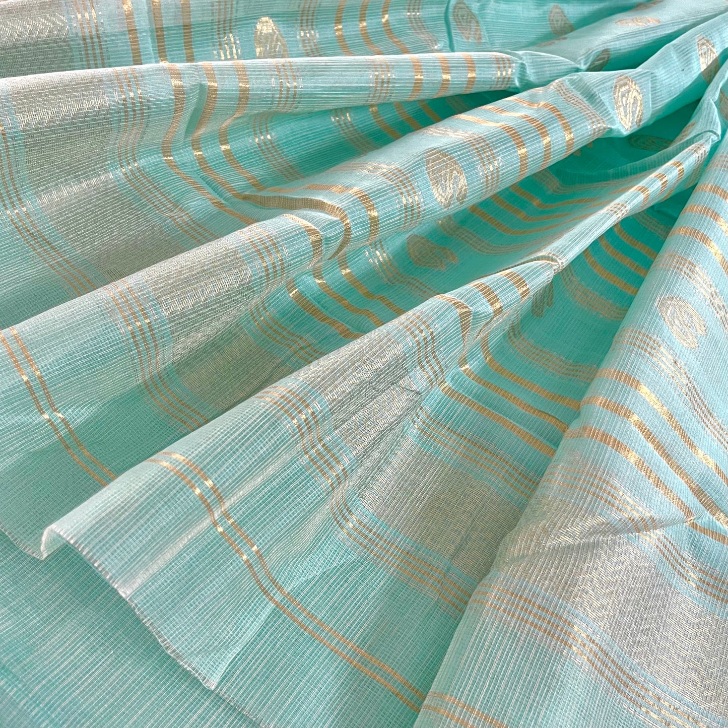 Light blue Maheshwari silk saree with zari checks all over