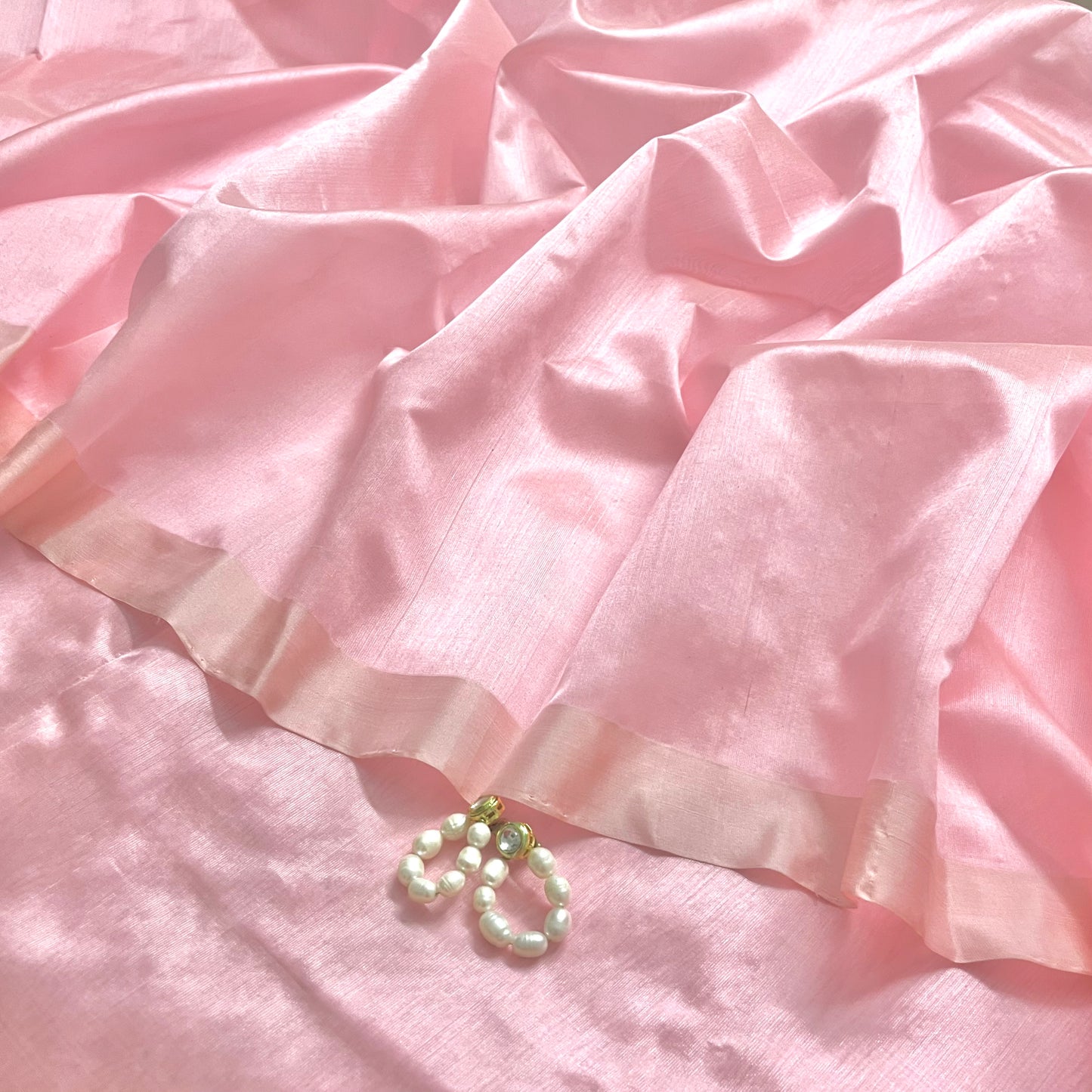 Baby Pink Chanderi silk saree with silk border
