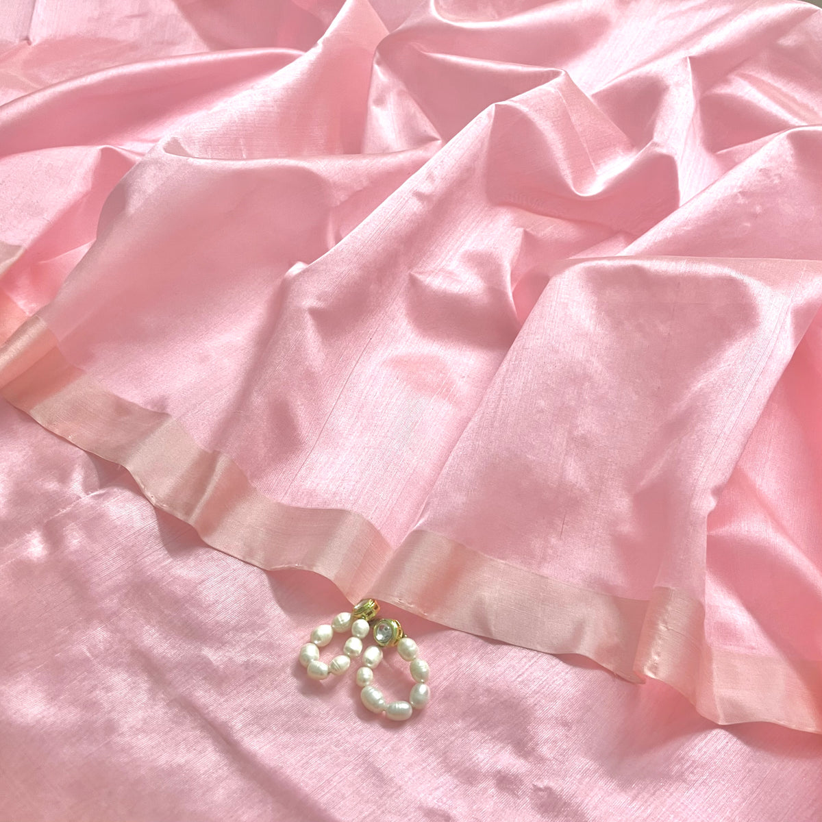 Baby Pink Chanderi silk saree with silk border