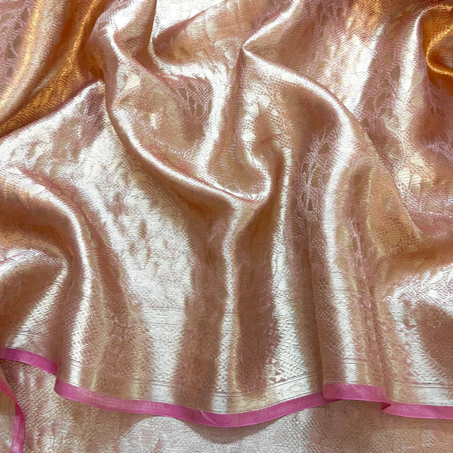 Rose and Gold banarasi brocade silk saree with zari pattern all over
