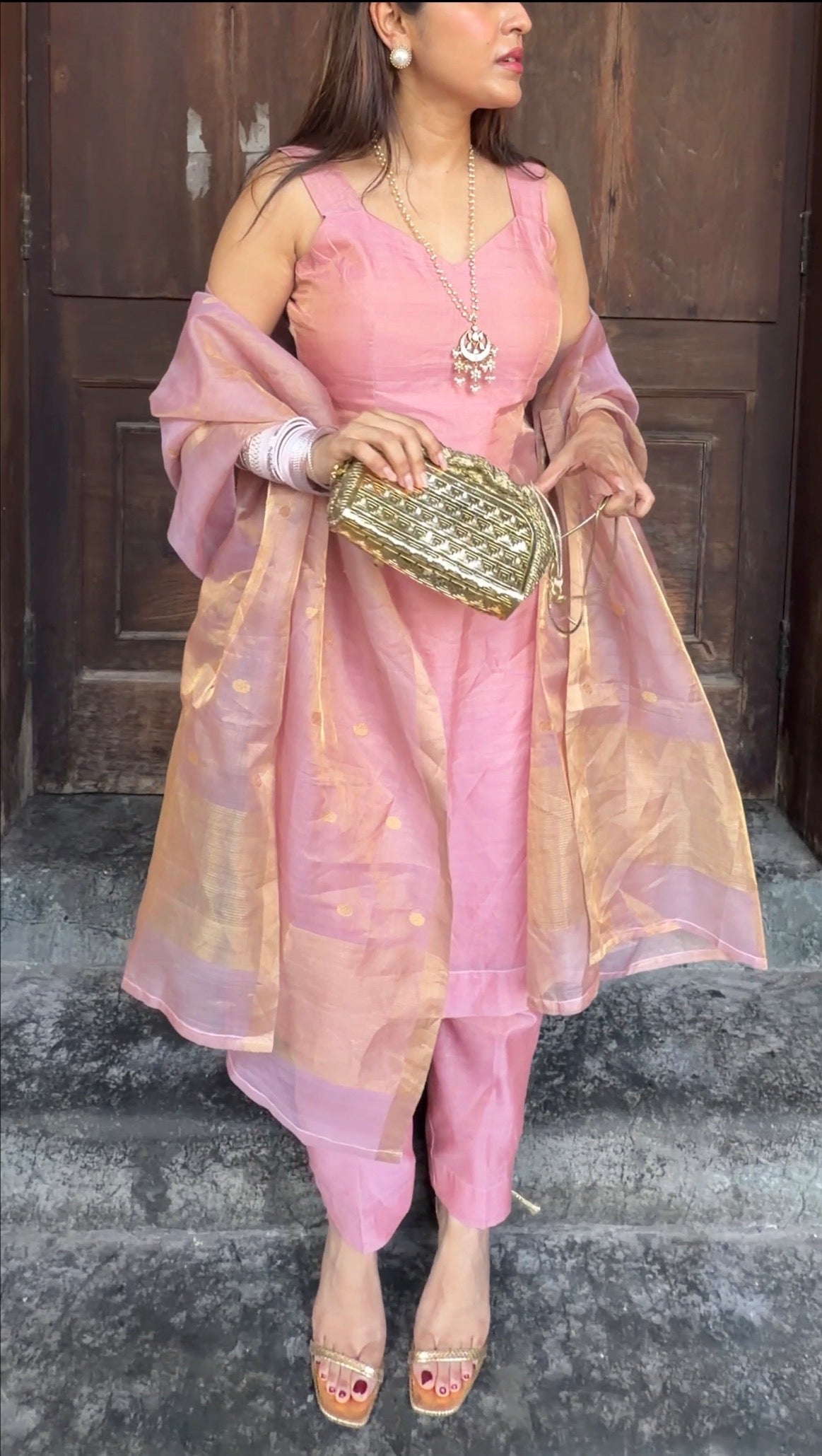 Blush Pink Chanderi Tissue Silk Suit