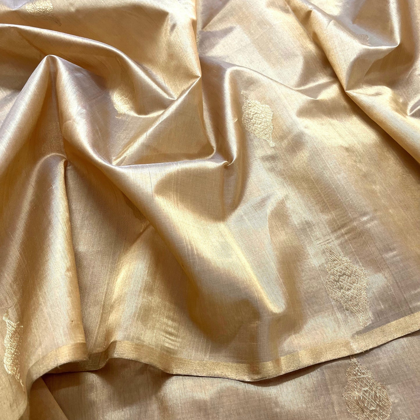 Gold chanderi silk saree with jhoomar motifs all over