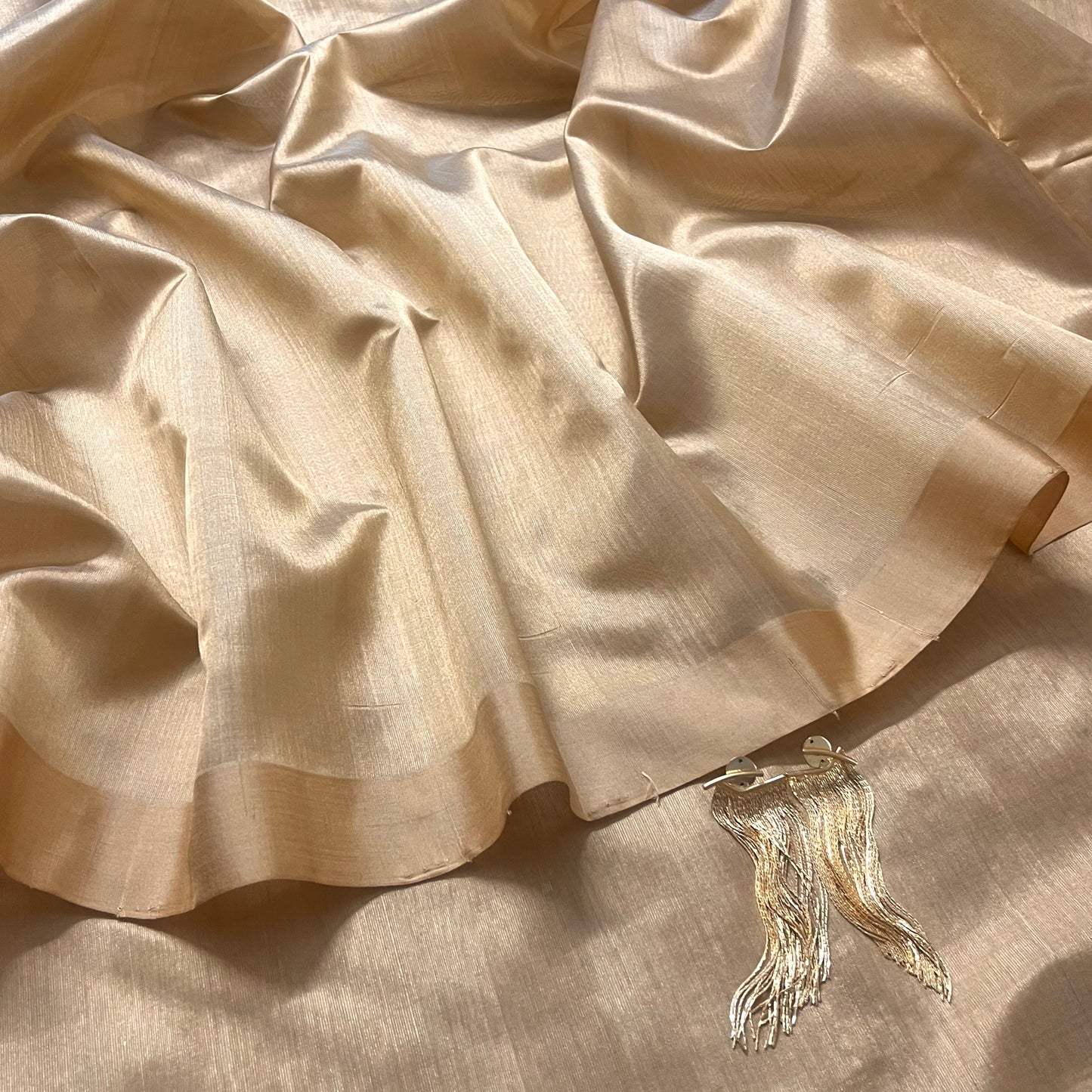 Tuscan beige Chanderi silk saree with silk border