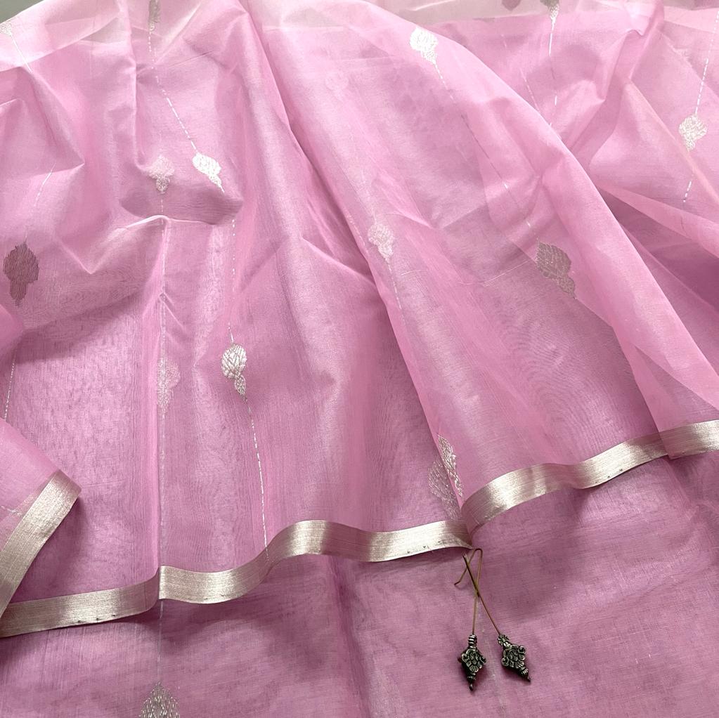 Dusty pink Chanderi organza silk with jhumka motifs all over