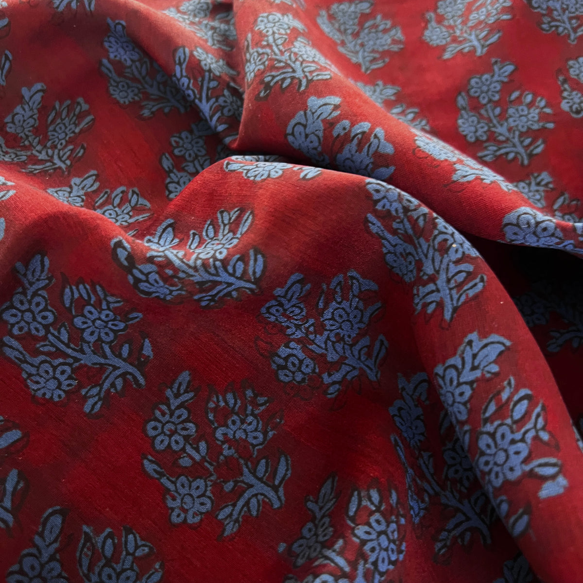 Maroon & Blue Bagh Print Maheshwari Saree