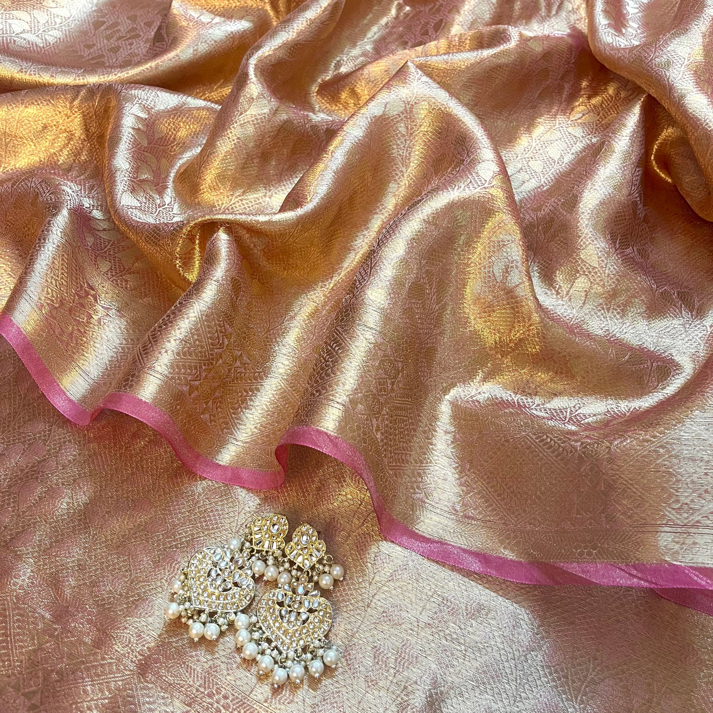 Rose and Gold banarasi brocade silk saree with zari pattern all over