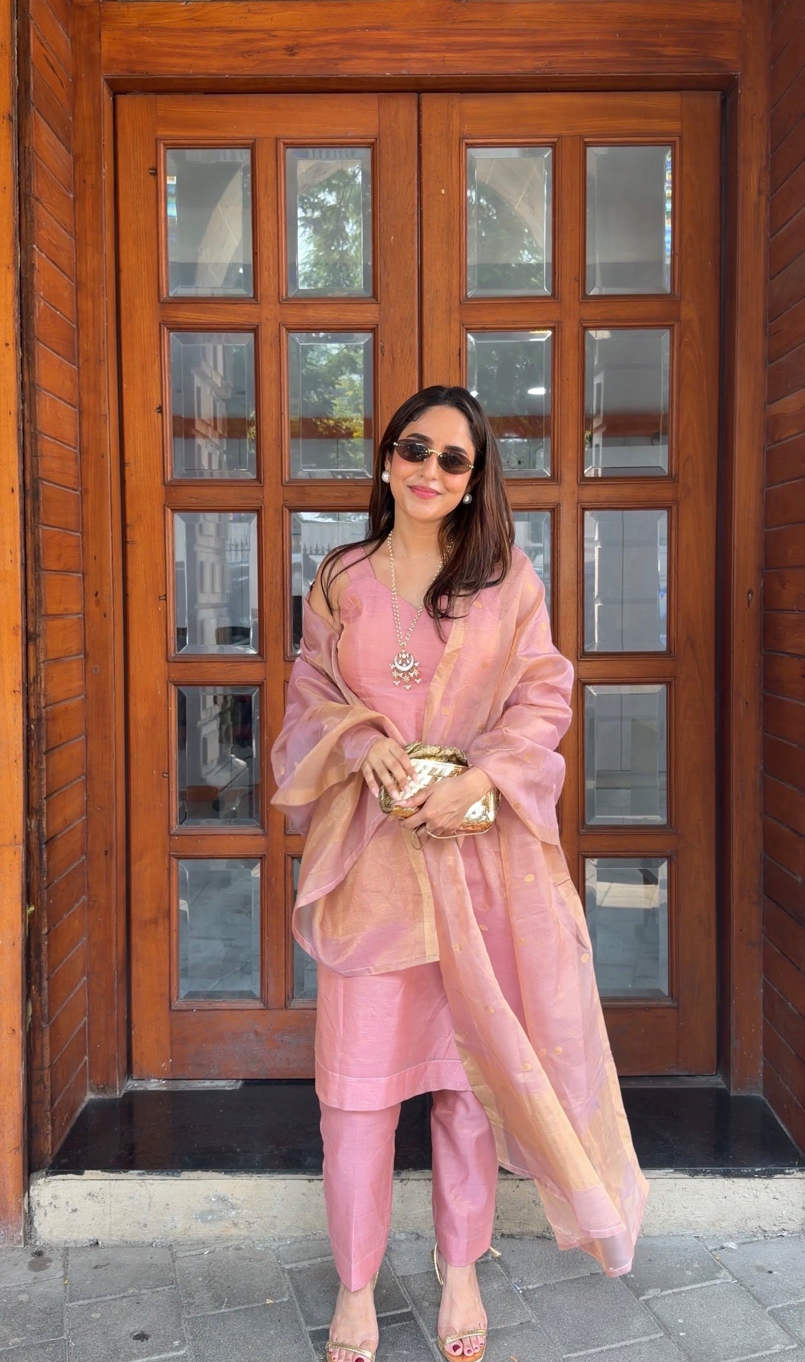 Blush Pink Chanderi Tissue Silk Suit