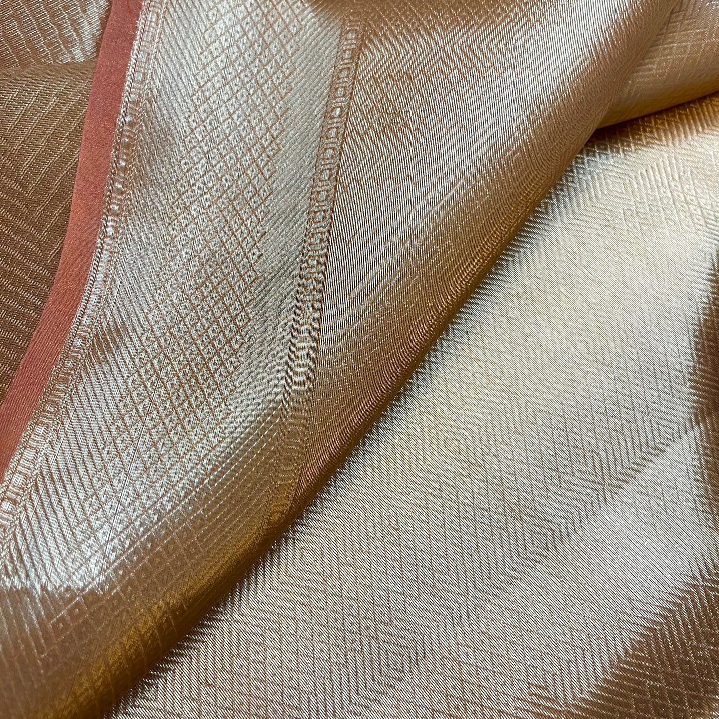 Champagne gold Banarasi silk saree with zari pattern all over