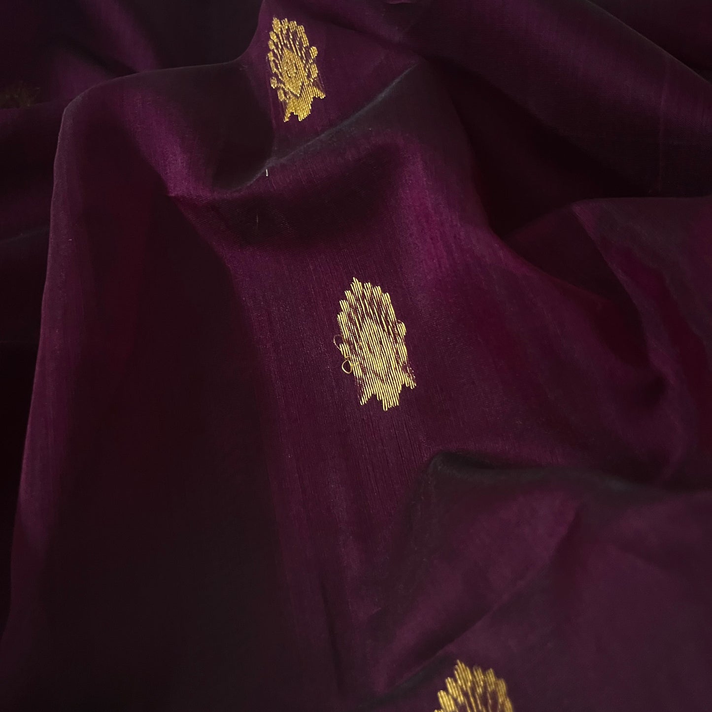 Deep wine Maheshwari saree with zari motifs all over
