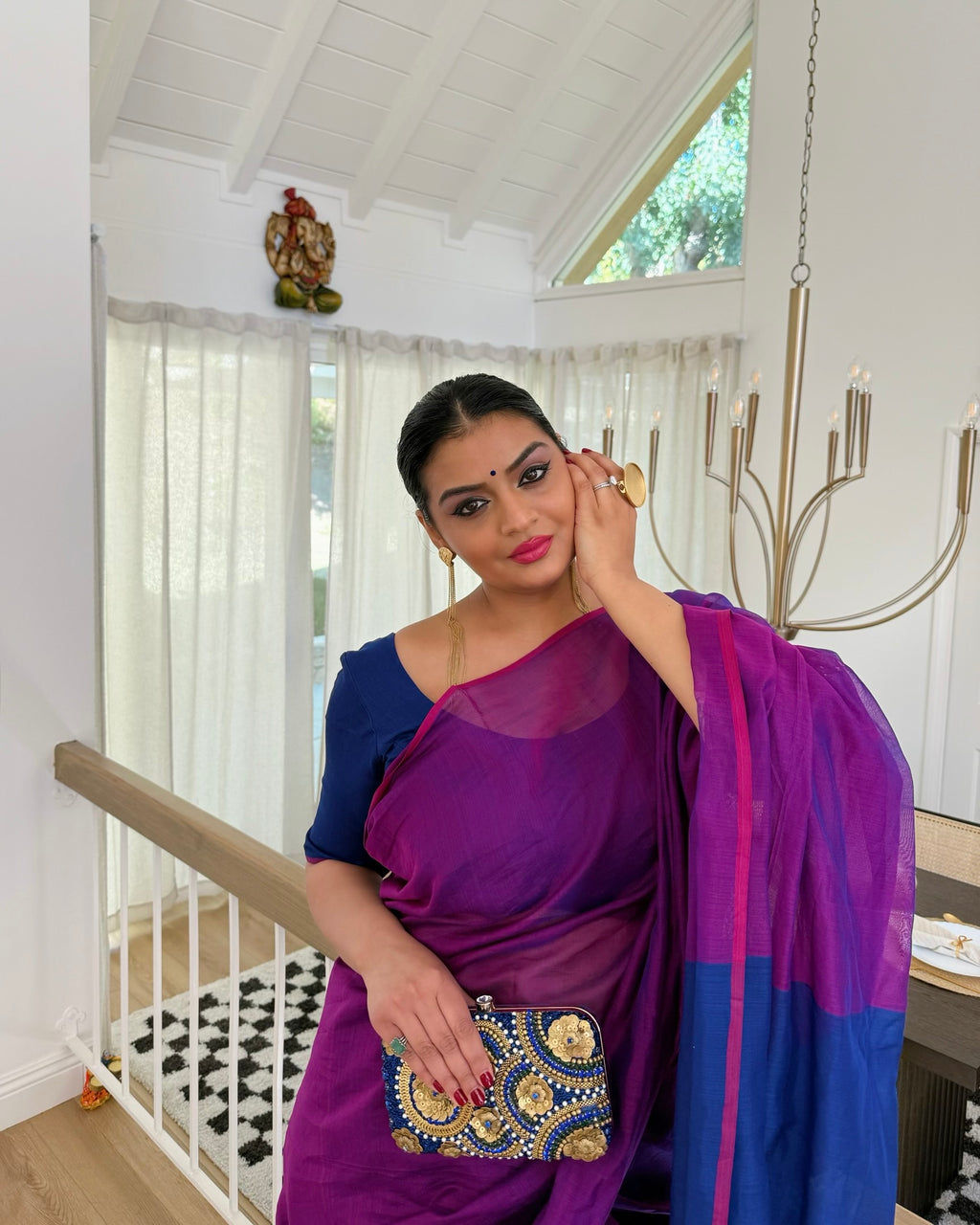 Violet blue dual tone maheshwari saree