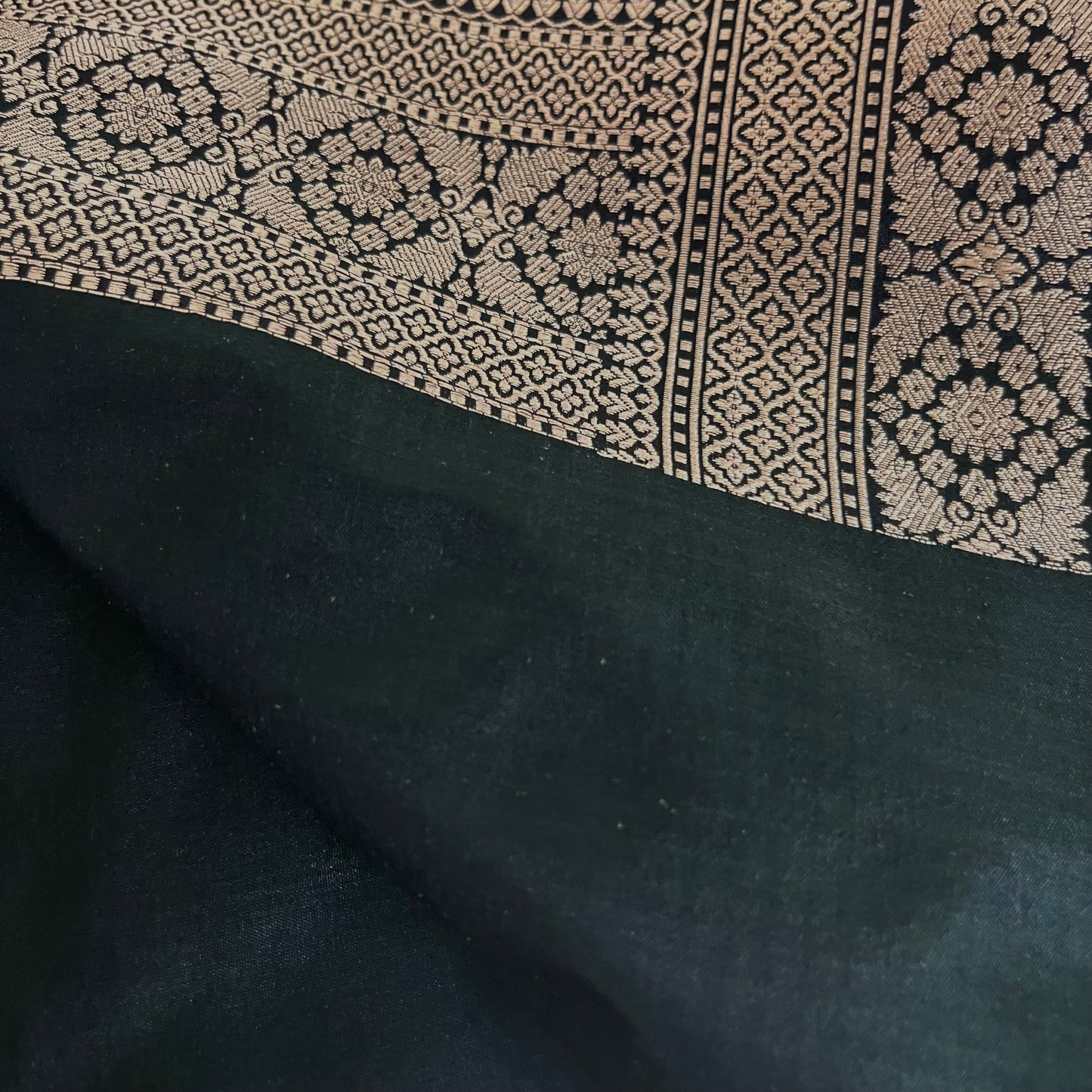 Black Banarasi katan silk saree with zari jaal work all over