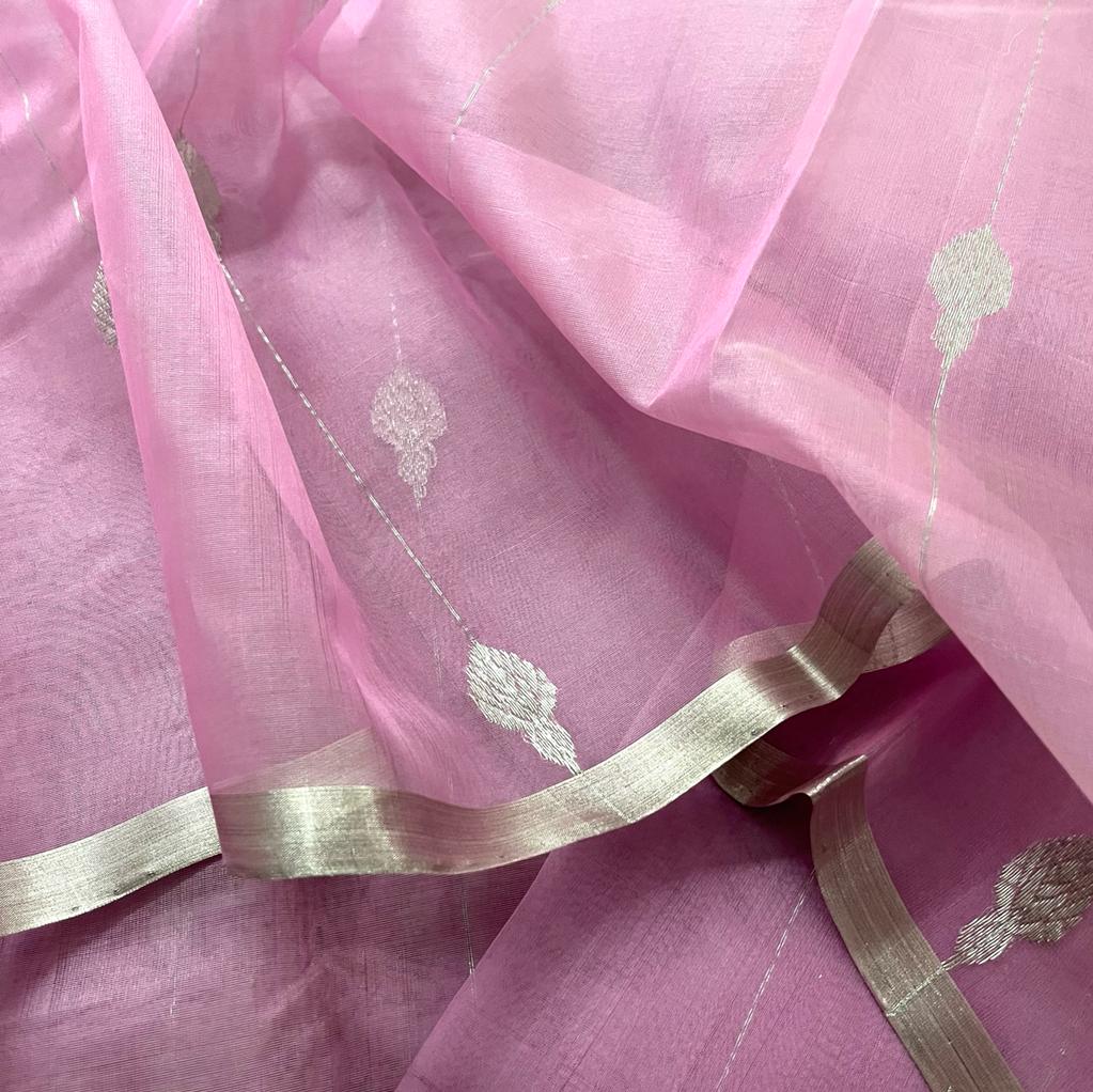 Dusty pink Chanderi organza silk with jhumka motifs all over