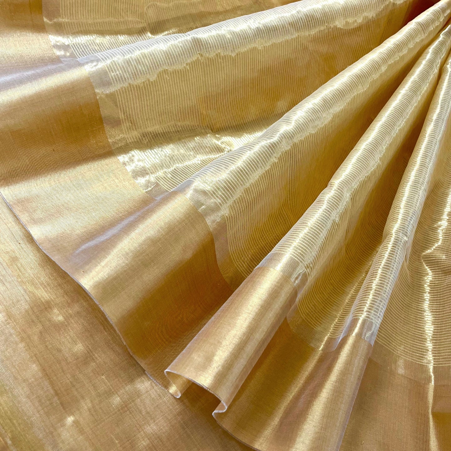 Gold chanderi silk saree with jhoomar motifs all over