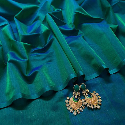 Peacock Green & Blue Dual Tone Maheshwari Saree