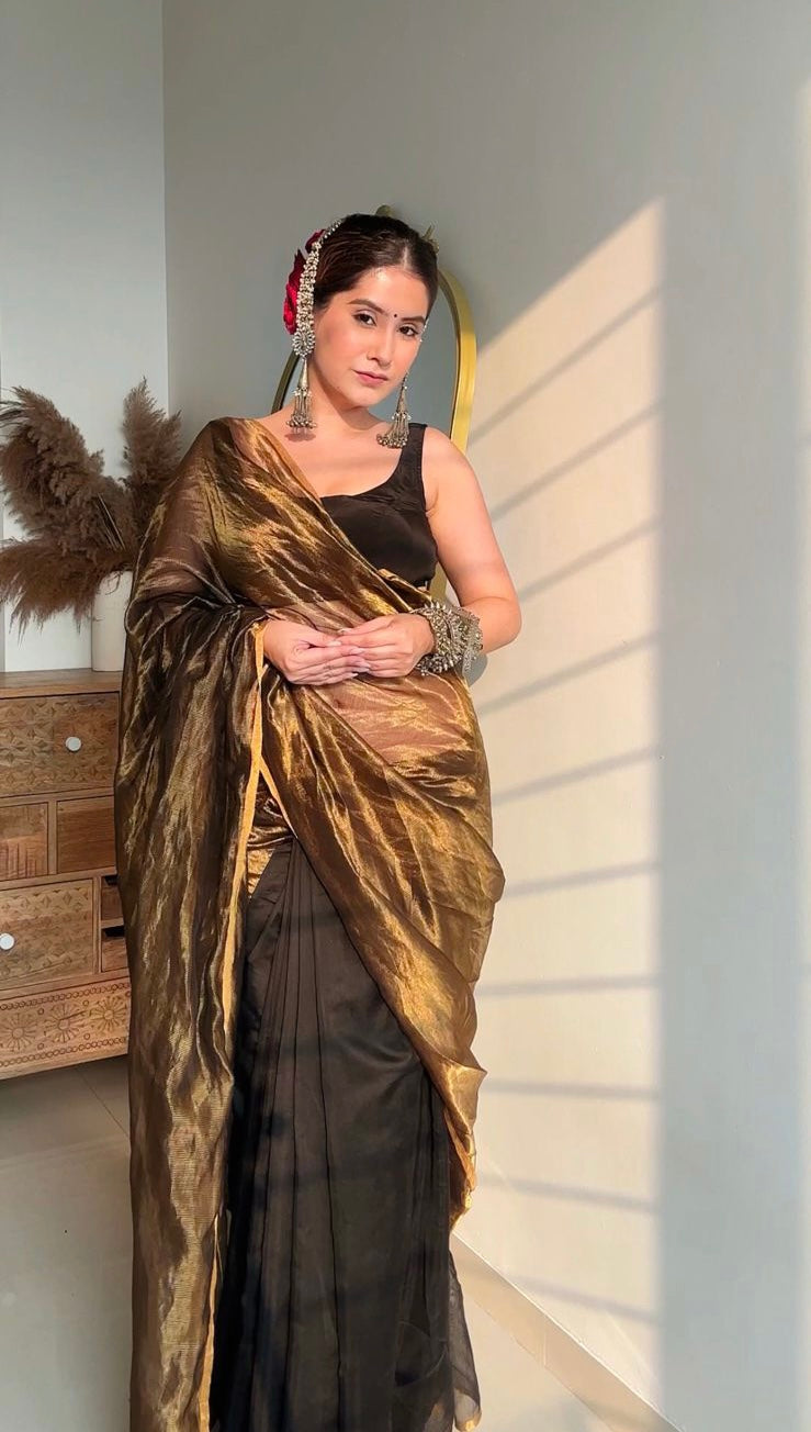Black & Gold Maheshwari Saree with Zari Border