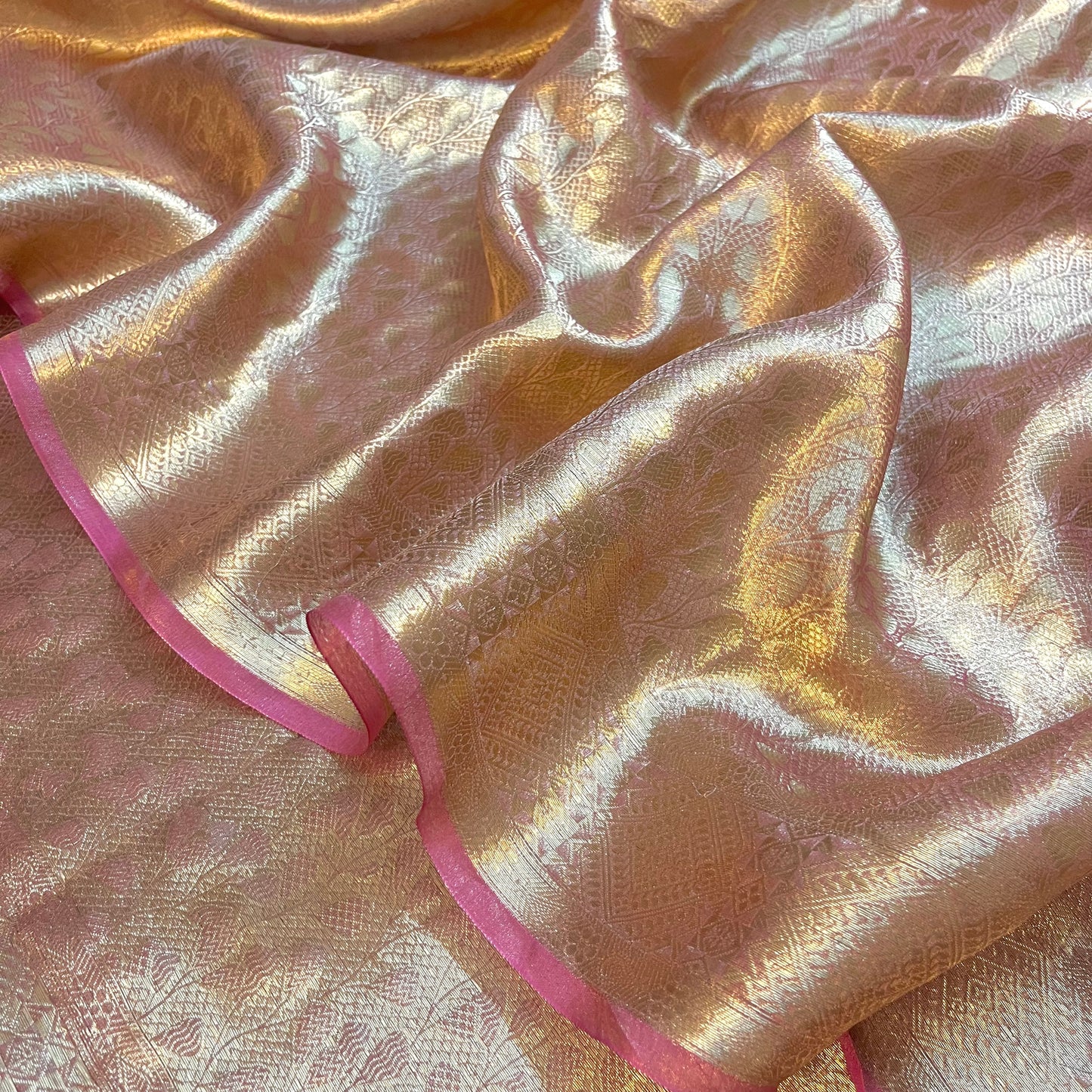 Rose and Gold banarasi brocade silk saree with zari pattern all over