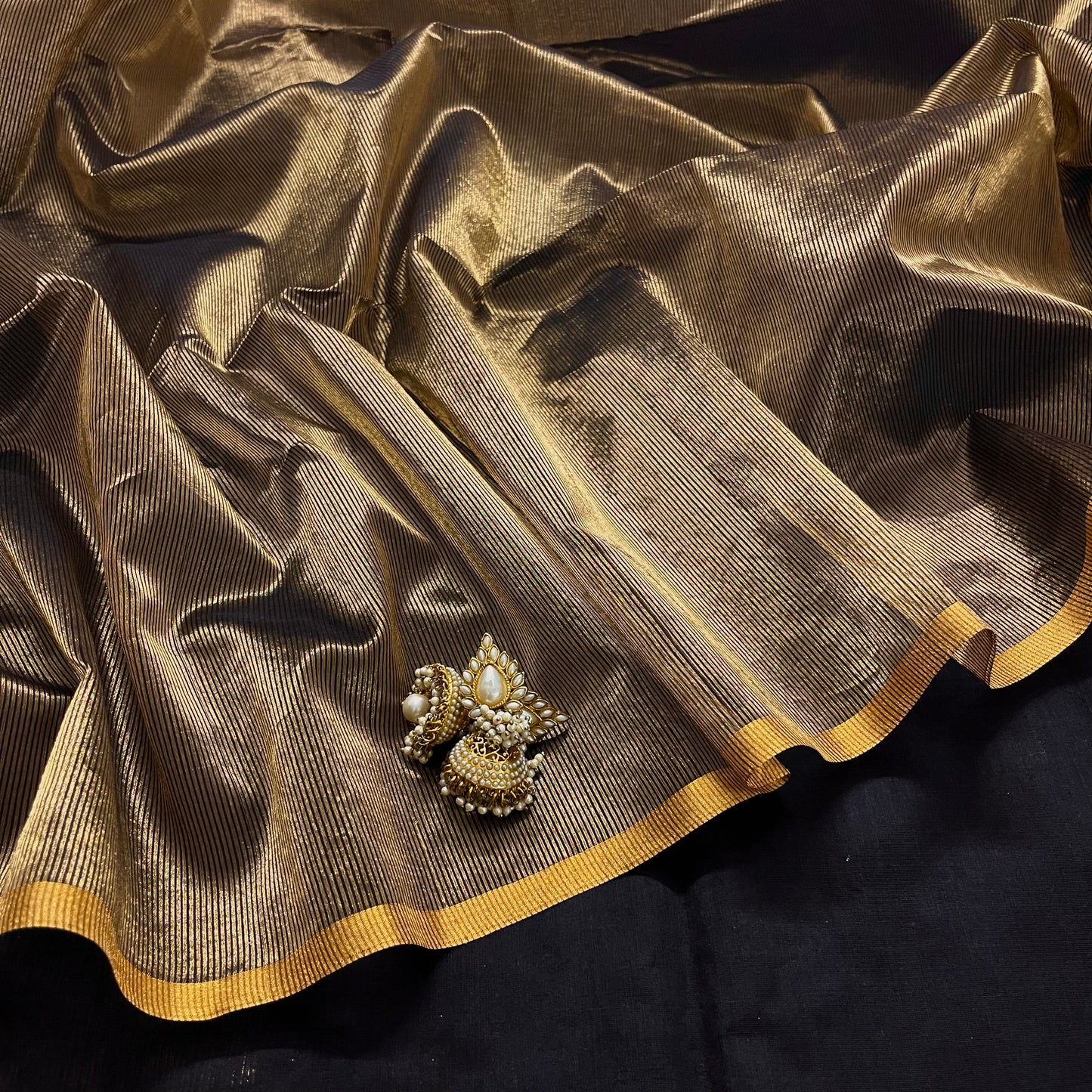 Black & Gold Maheshwari Saree with Zari Border