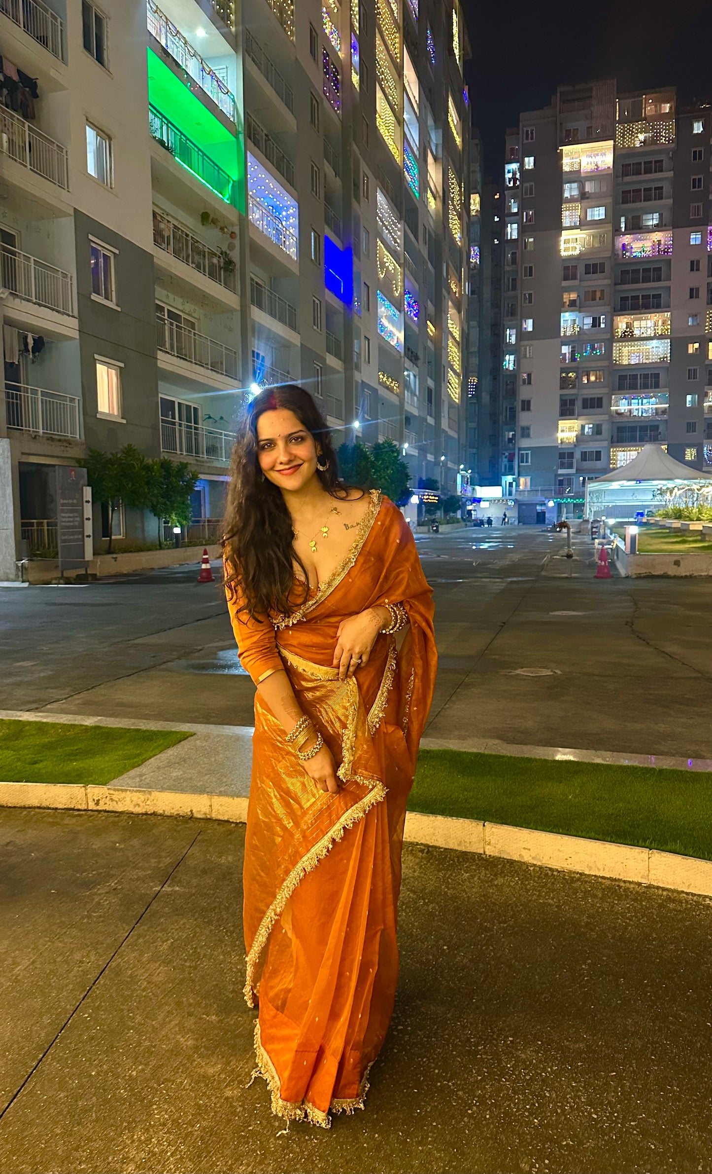 Burnt Orange Chanderi Silk Saree with Zari Bootis all over