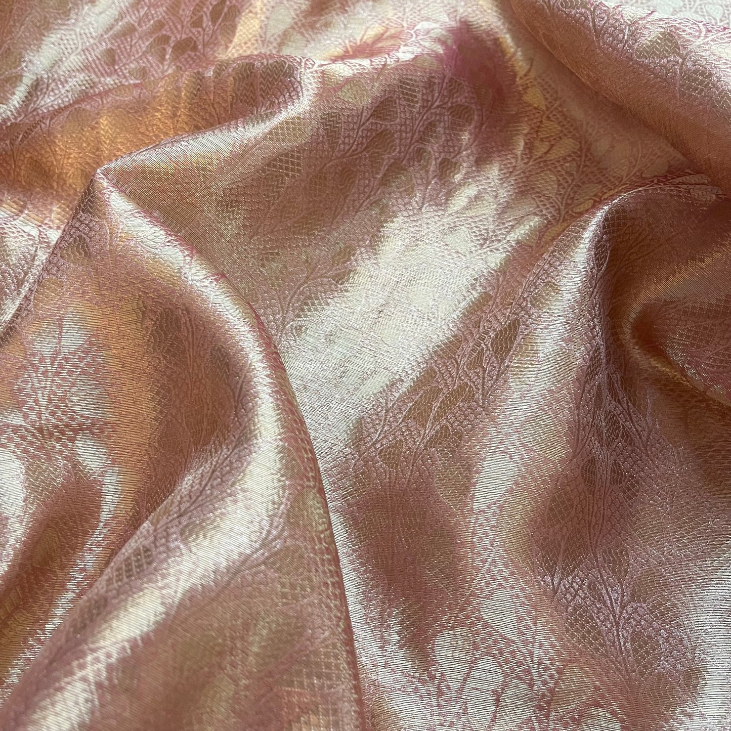 Rose and Gold banarasi brocade silk saree with zari pattern all over