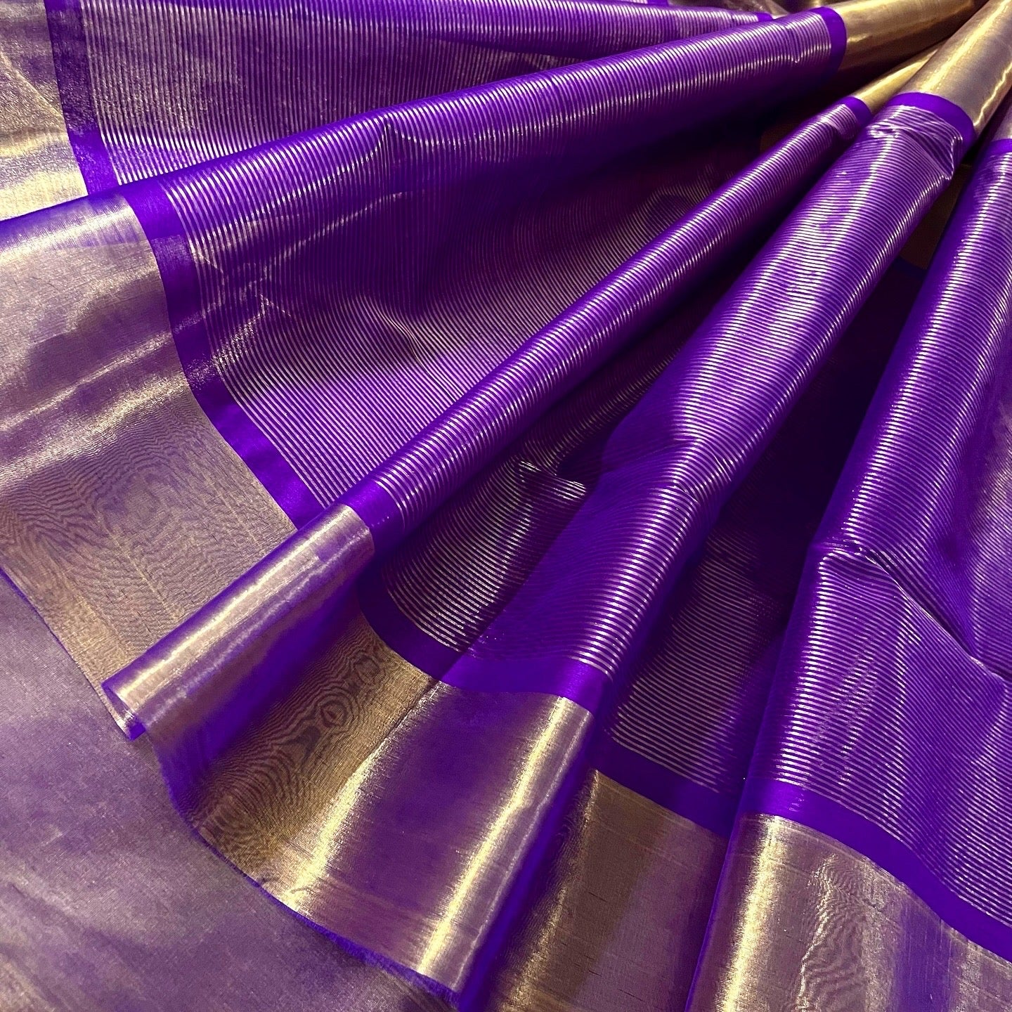 Purple & Gold Chanderi Tissue Silk Saree