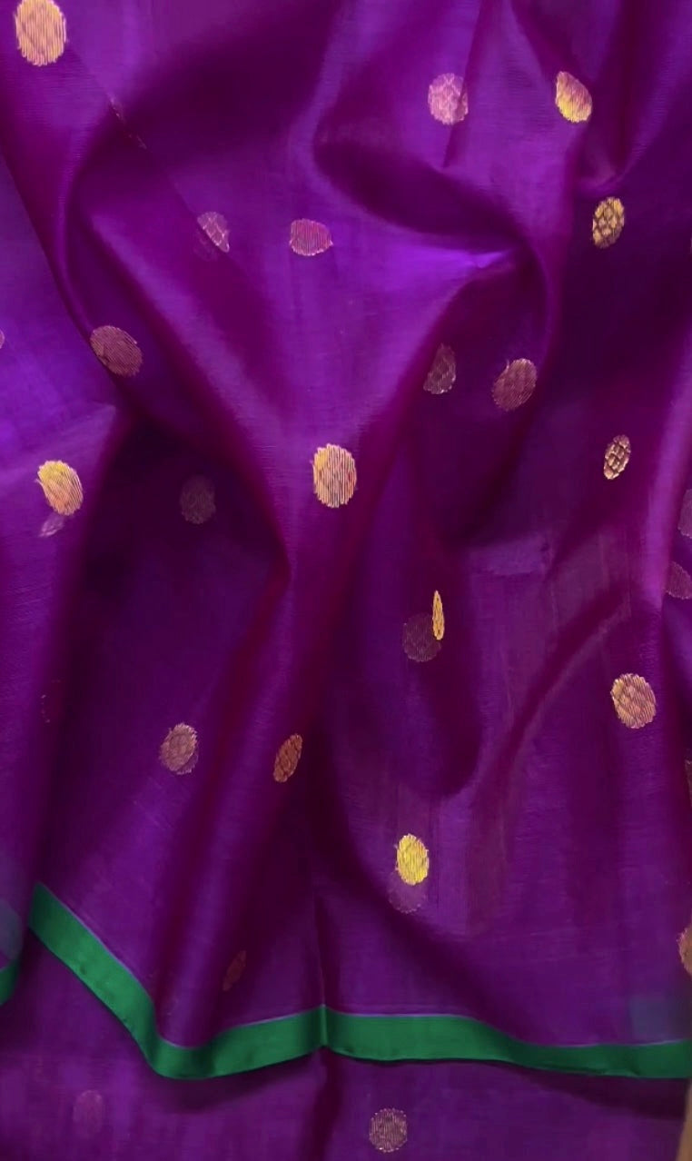 Ready to wear | Violet dual tone chanderi silk saree with zari bootis all over