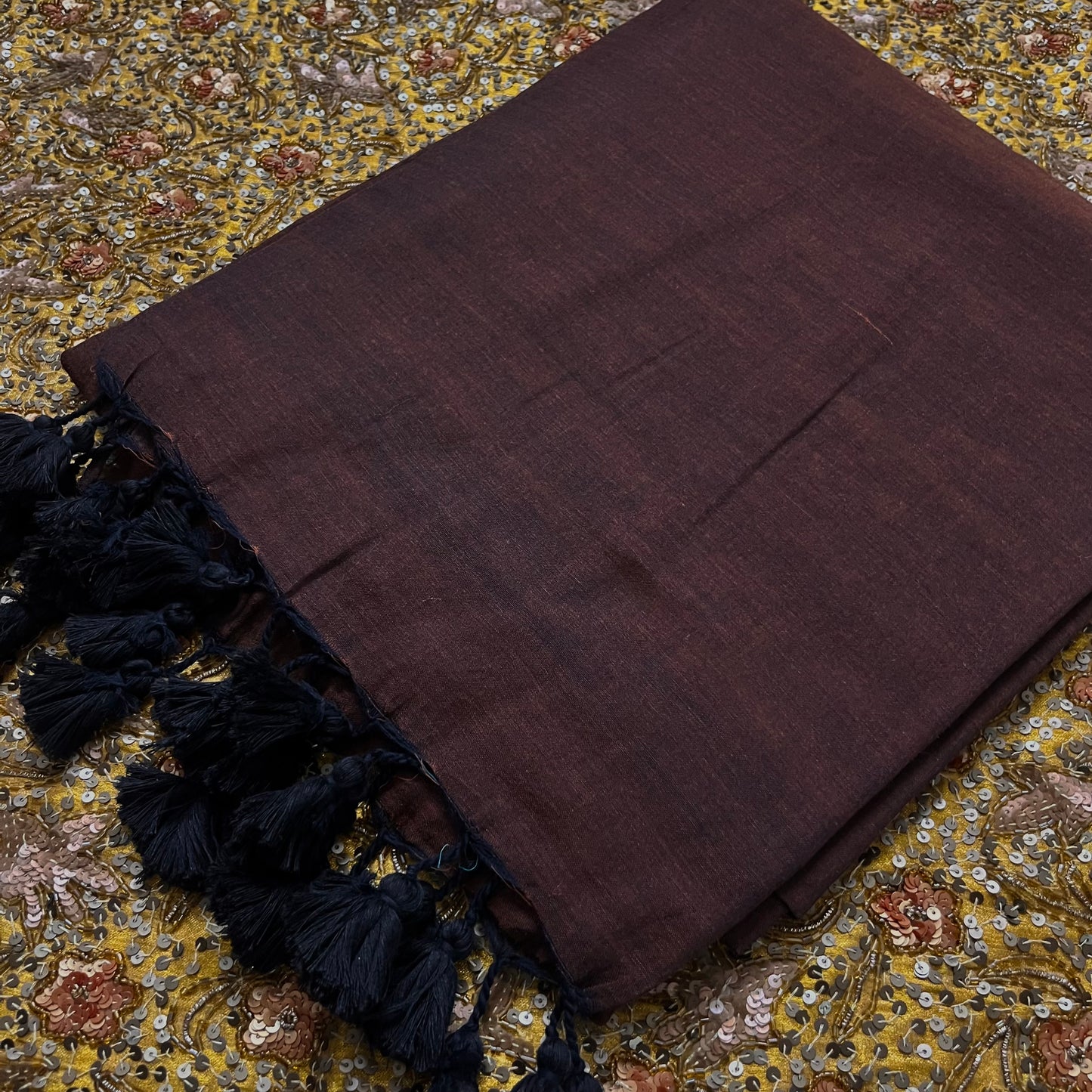 Brown mulmul saree