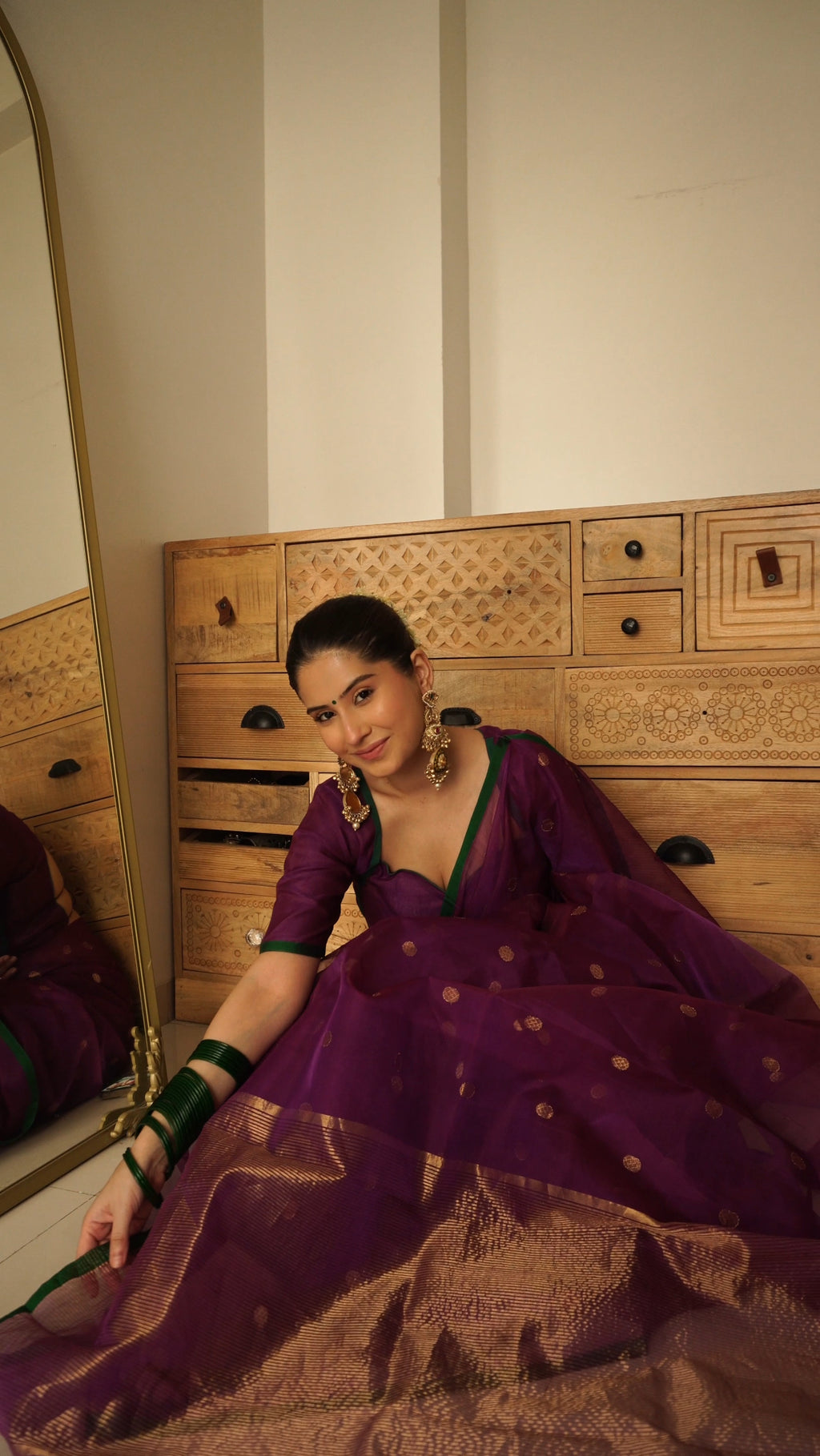 Ready to wear | Violet dual tone chanderi silk saree with zari bootis all over