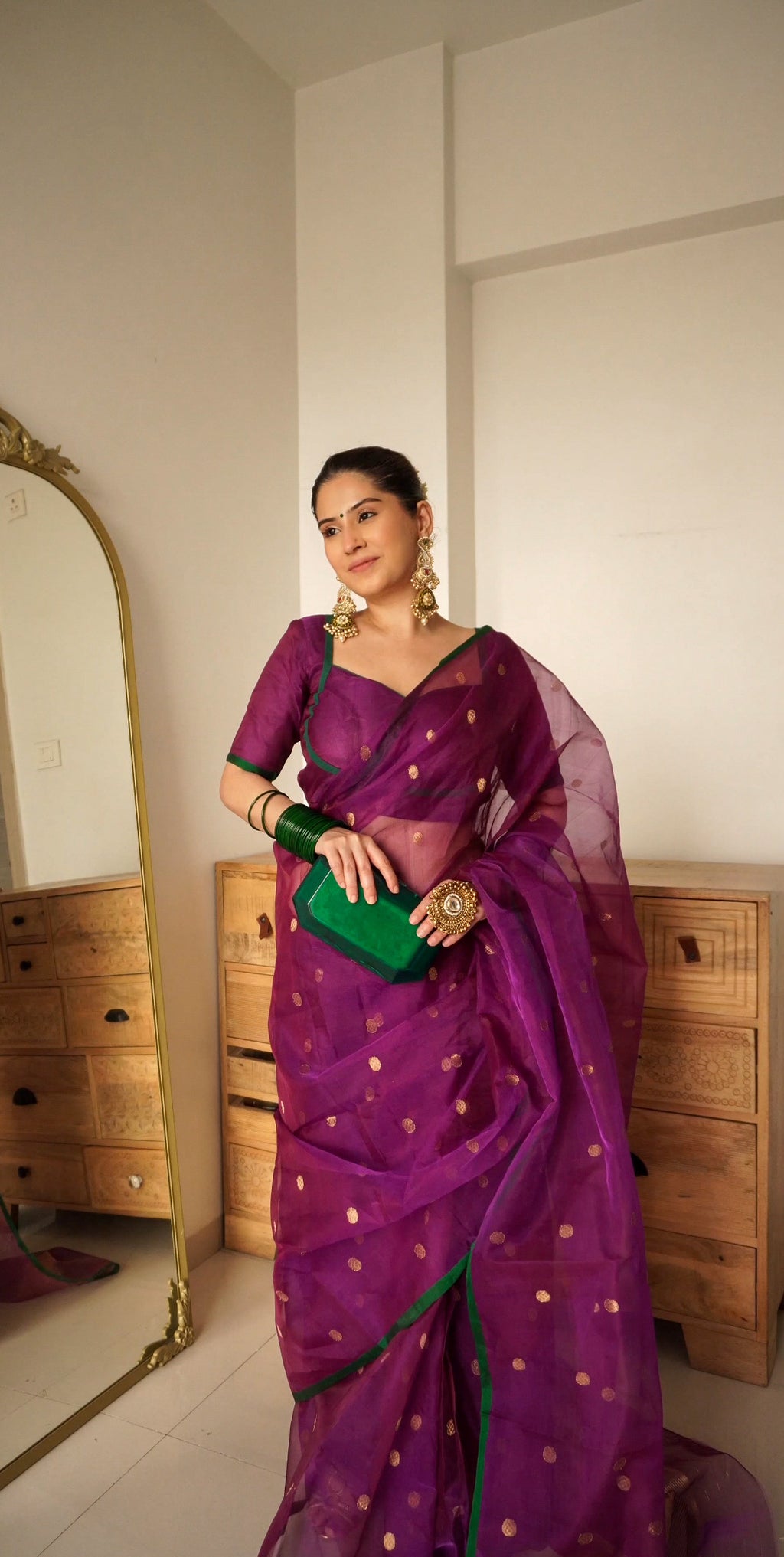 Ready to wear | Violet dual tone chanderi silk saree with zari bootis all over