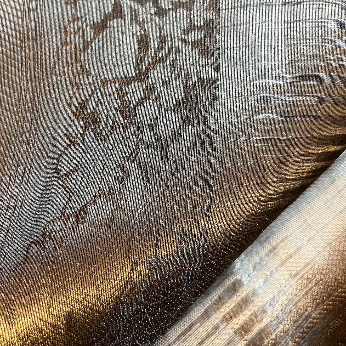 Antique gold Banarasi brocade silk saree with zari pattern all over