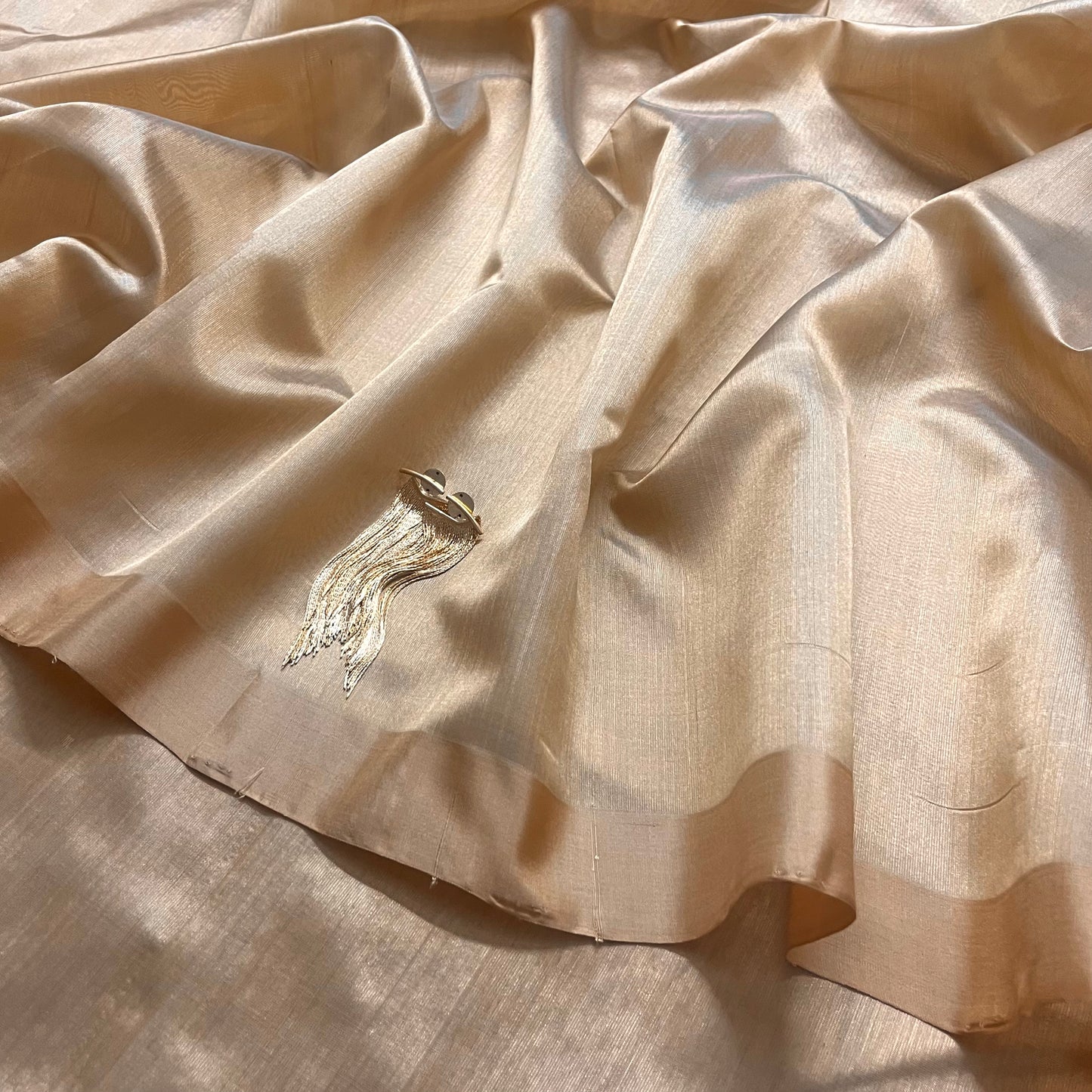 Tuscan beige Chanderi silk saree with silk border