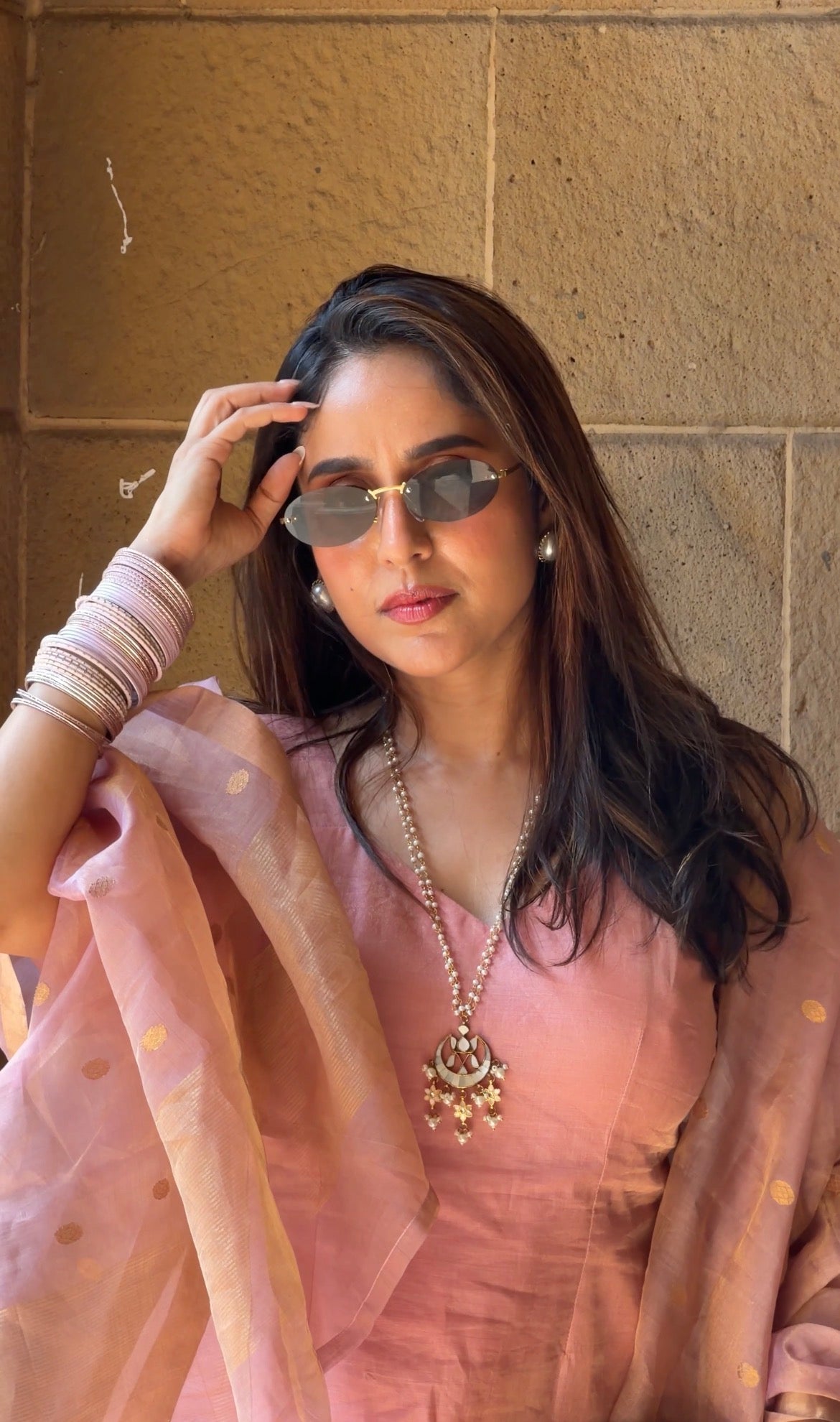 Blush Pink Chanderi Tissue Silk Suit