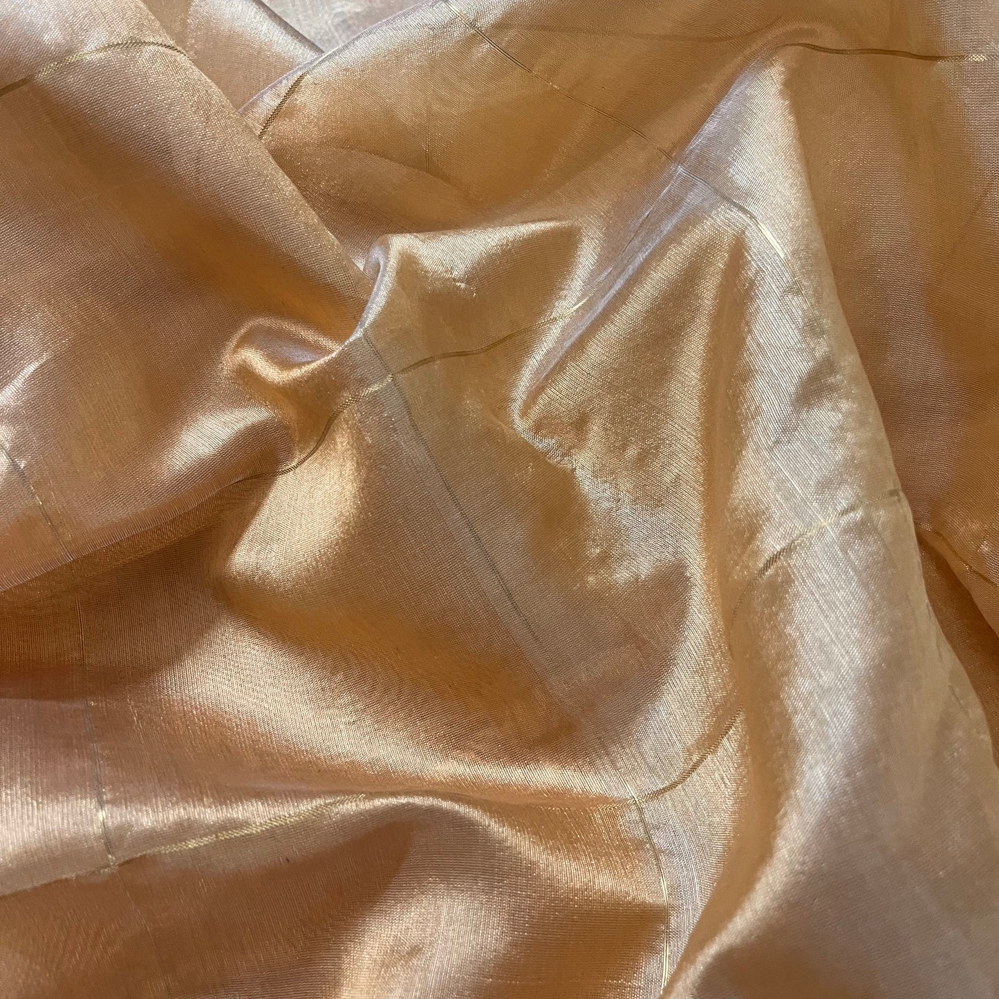 Sand beige Chanderi silk saree with zari checks all over and gota border