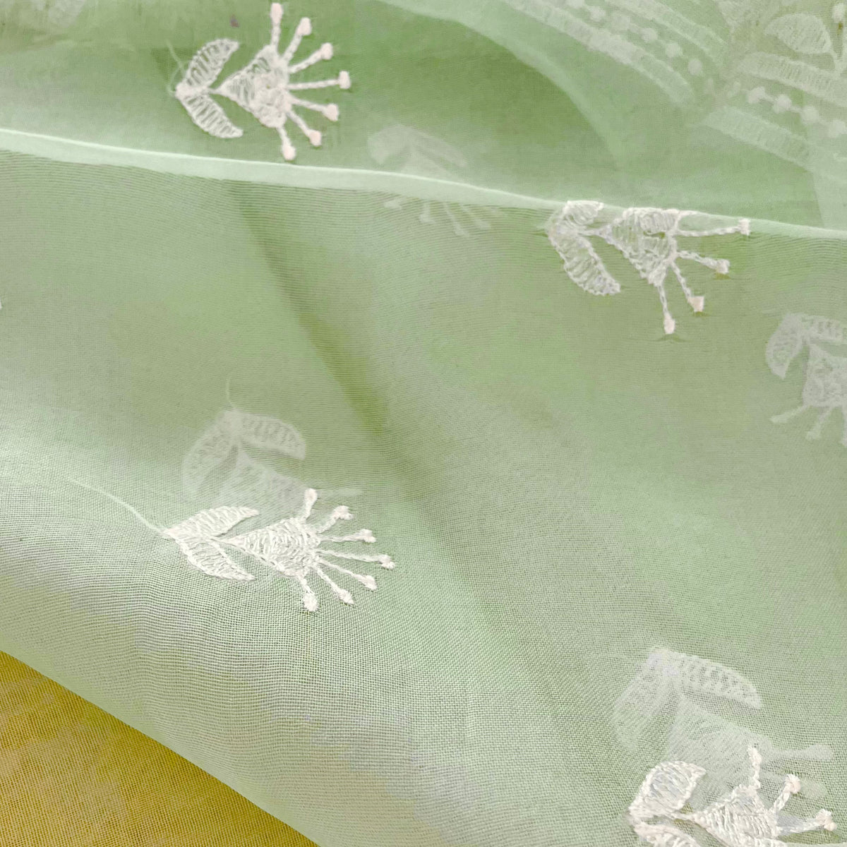 Sea Green Banarasi Organza Silk Saree with Threadwork all over