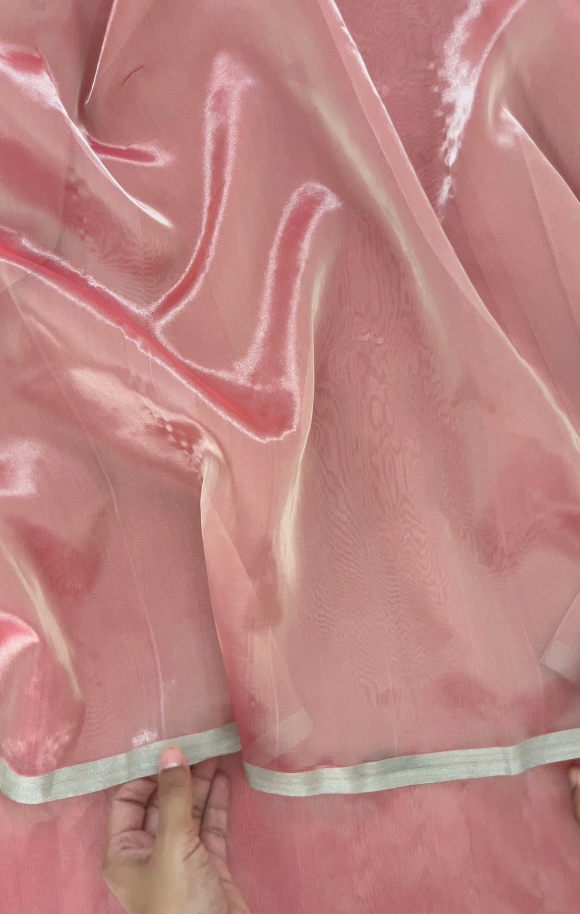 Flamingo pink Chanderi tissue silk saree