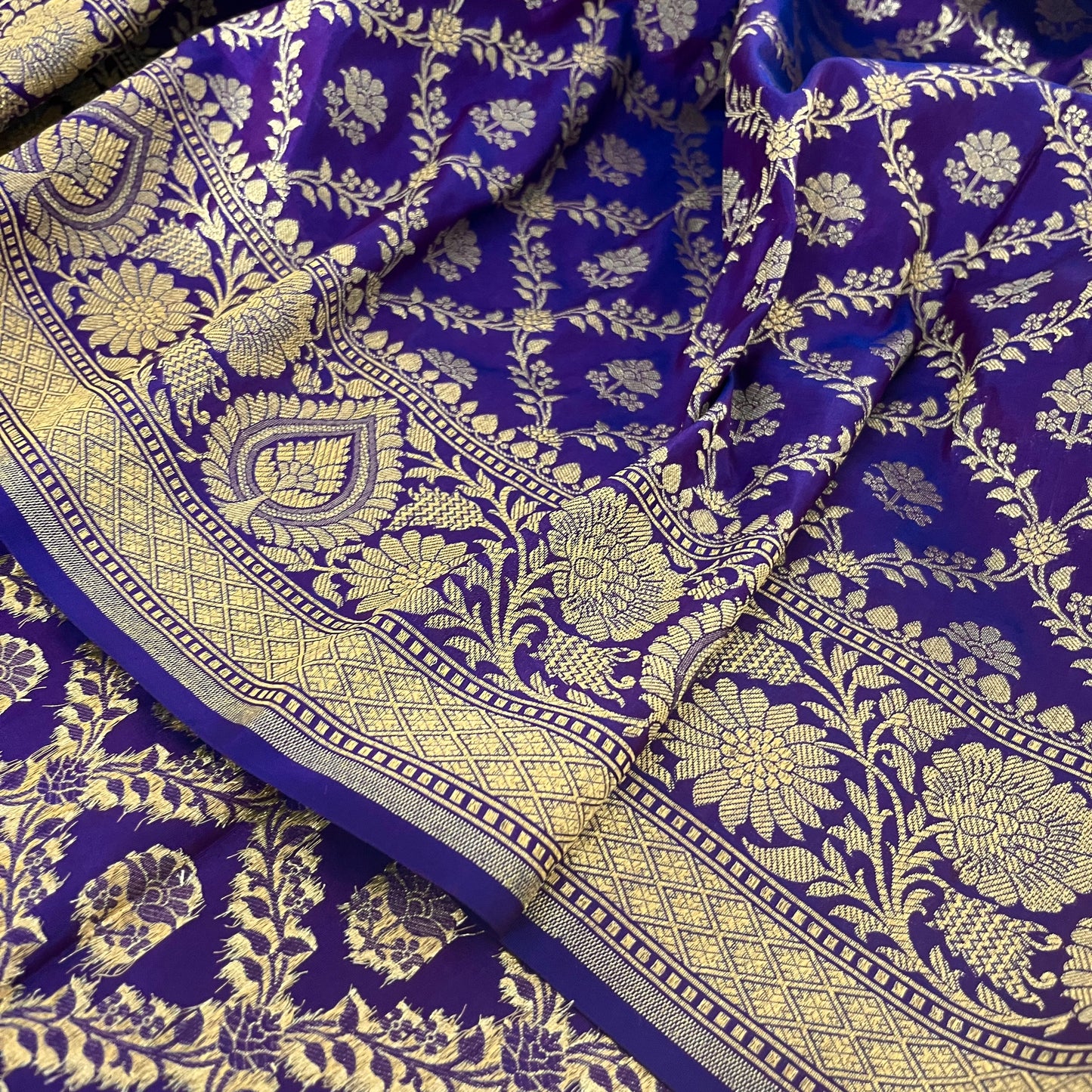 Dark Purple Banarasi silk saree with zari jaal work all over