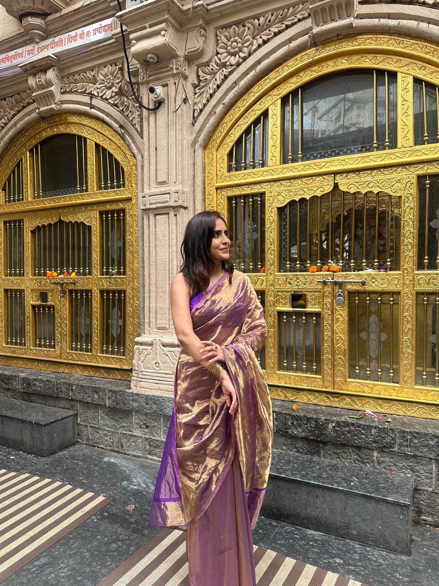 Purple & Gold Chanderi Tissue Silk Saree