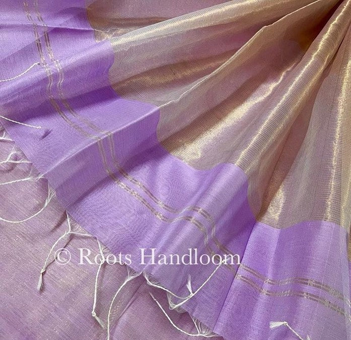 Mauve Maheshwari saree with gold zari lines all over