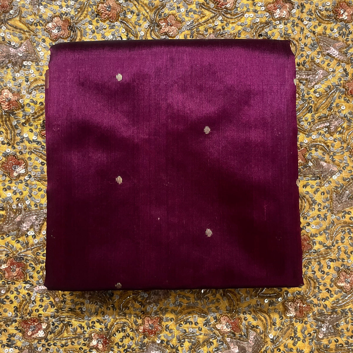 Dark Plum Chanderi Silk Saree with Zari Bootis all over
