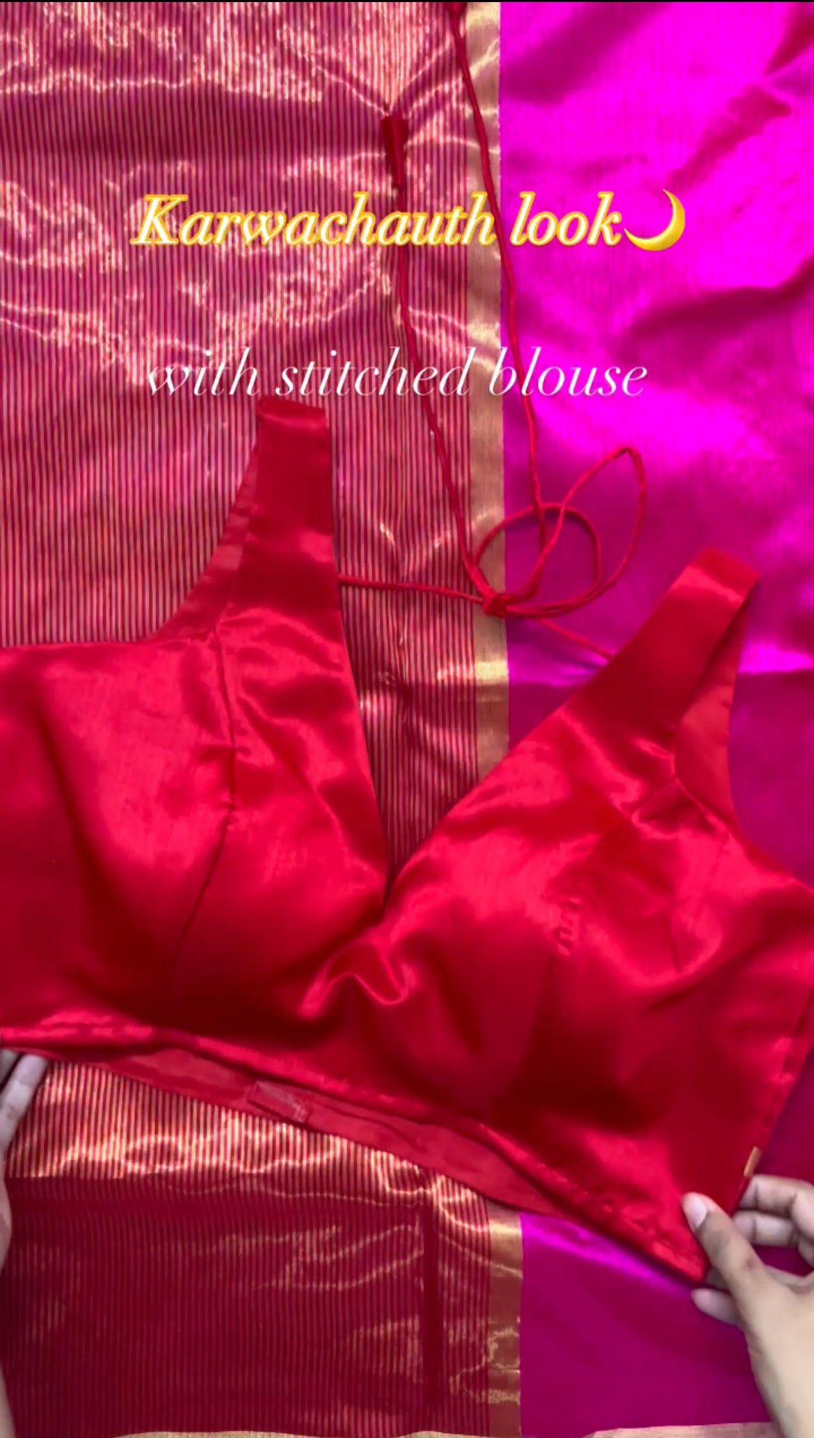 Pink and red Chanderi silk saree with silk border