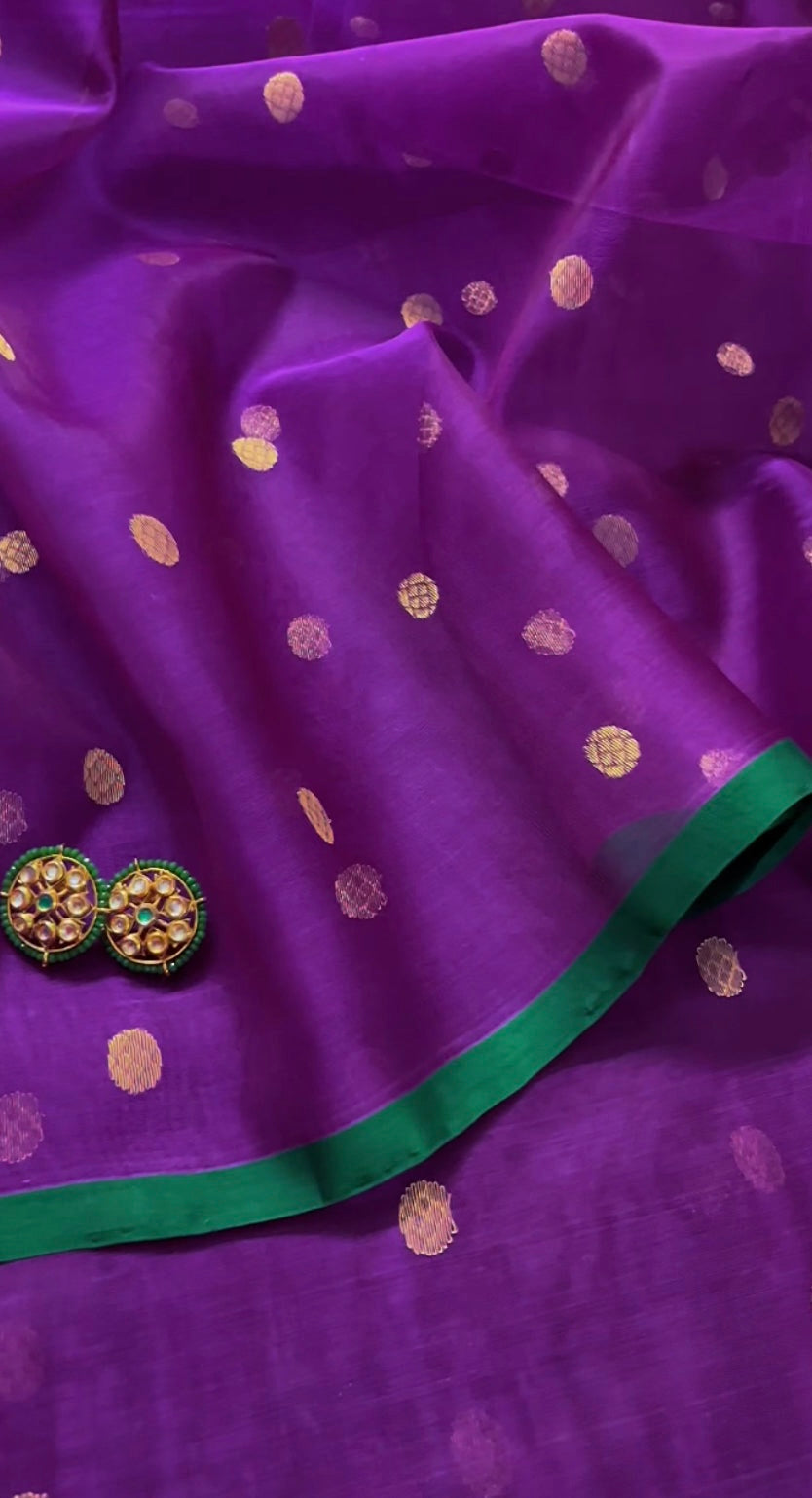 Violet dual tone chanderi silk saree with zari bootis all over