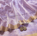 Mauve Maheshwari saree with gold zari lines all over