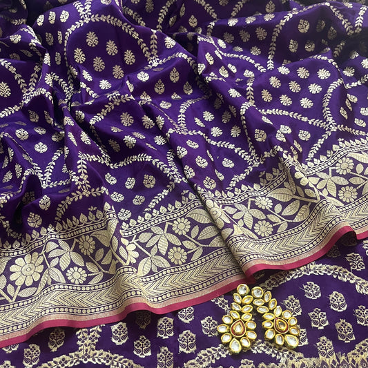 Dark purple Banarasi saree with Zari work all over