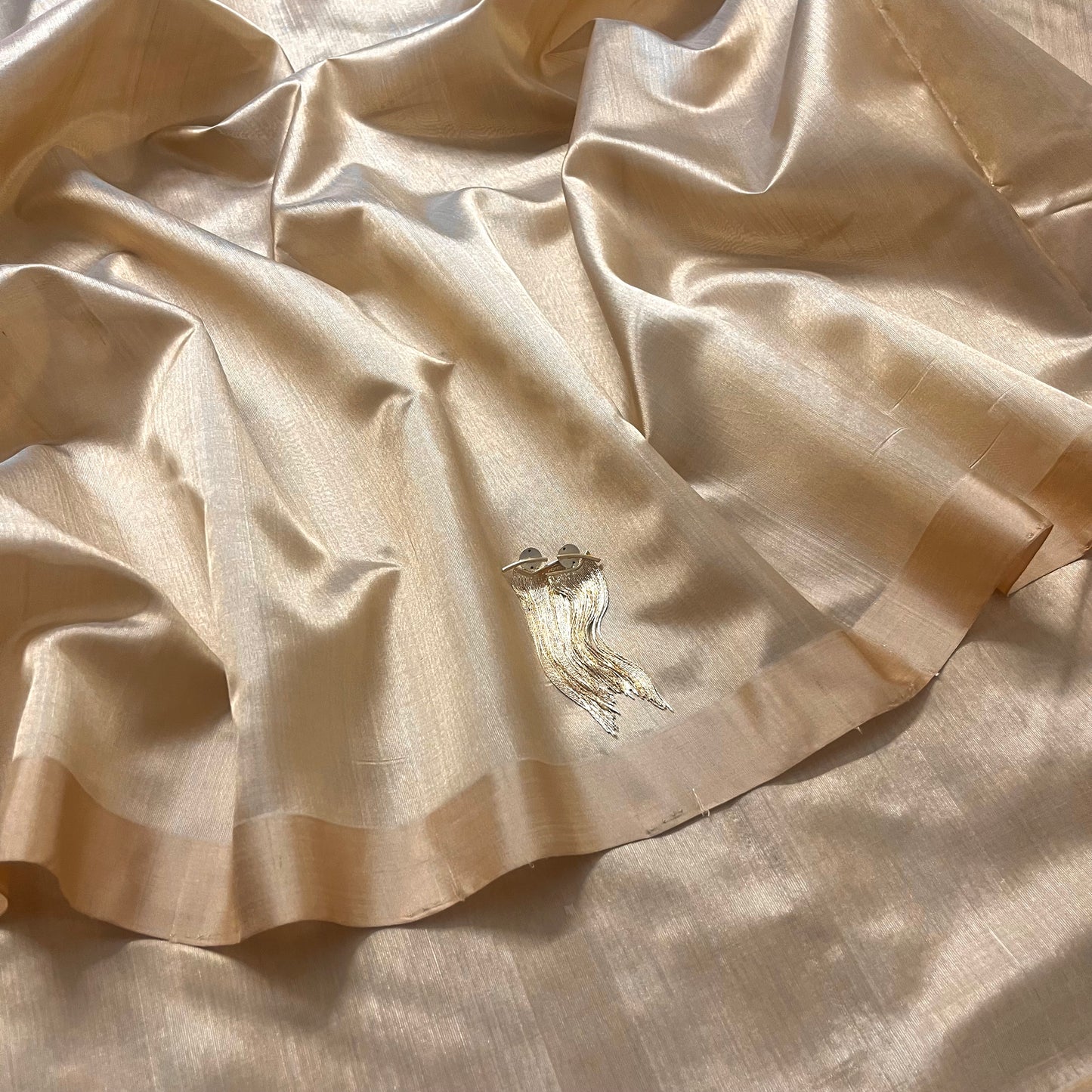 Tuscan beige Chanderi silk saree with silk border