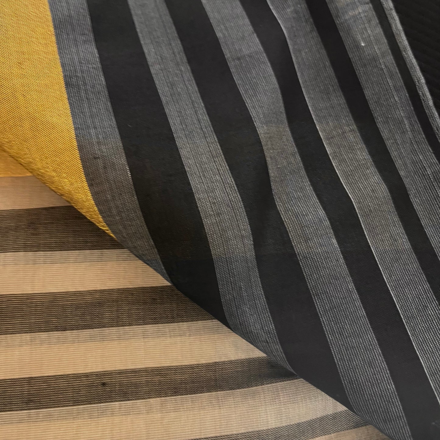 Beige and Black Maheshwari saree with resham border