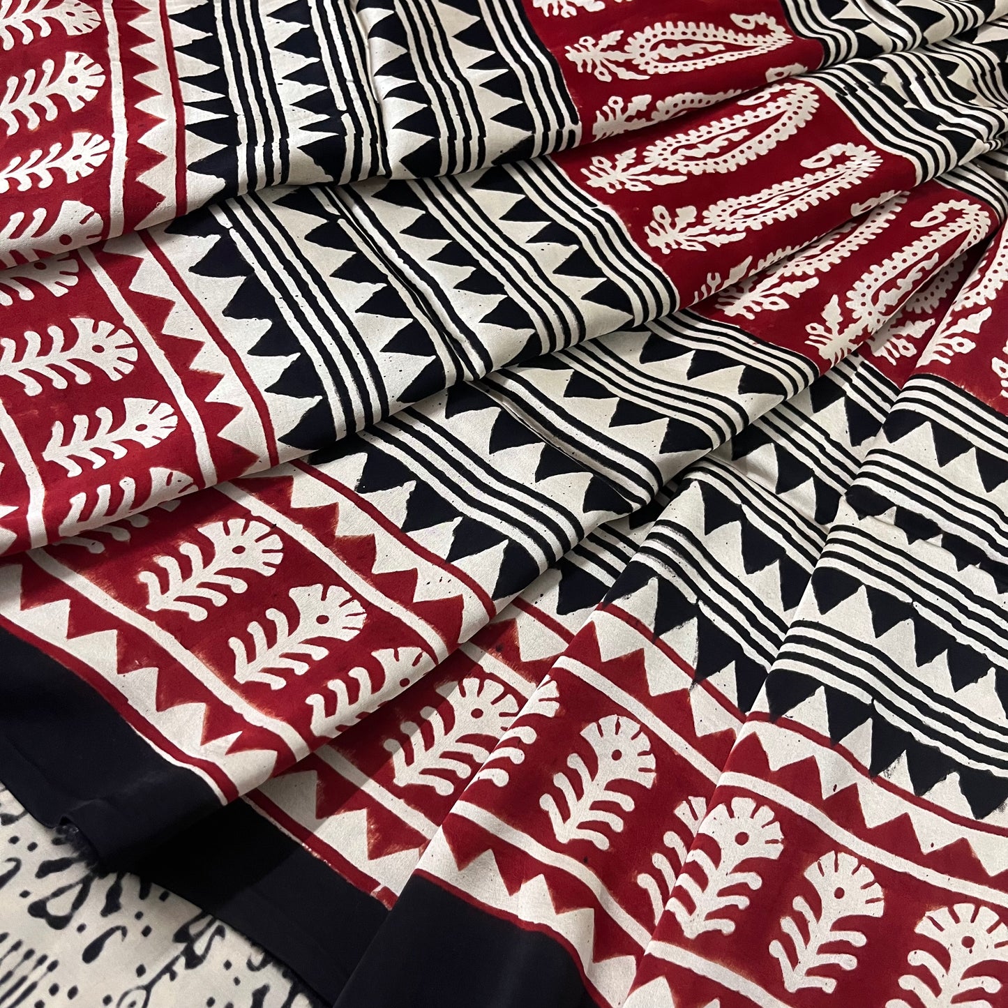 Black and white saree with block print all over